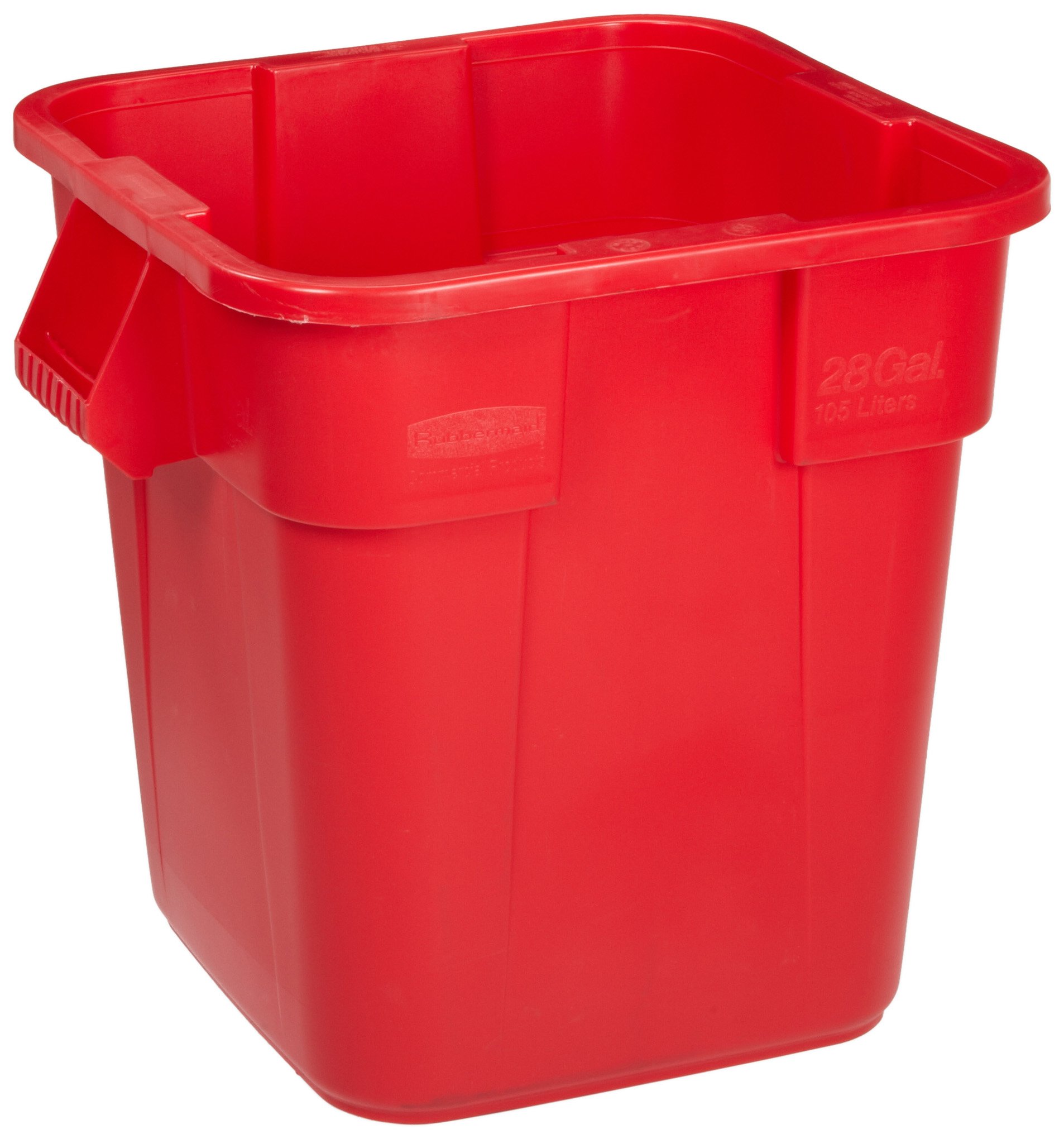Rubbermaid Commercial ProductsBRUTE Square Bin Storage Container without Lid, 28-Gallon, Red