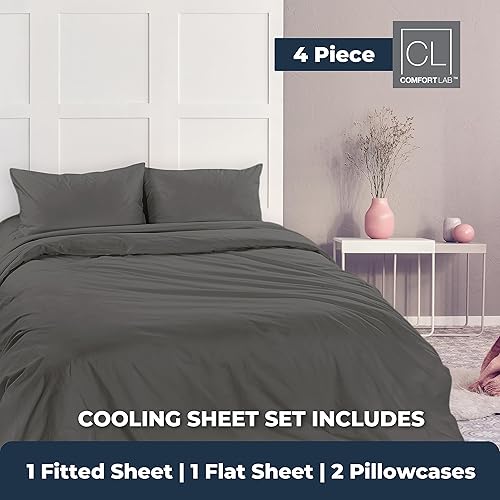 Miniatura 4 de Comfort Lab - Juego de sábanas y fundas de almohada refrescantes de 4 piezas, tecnología que absorbe la humedad, microfibra cepillada con sábana