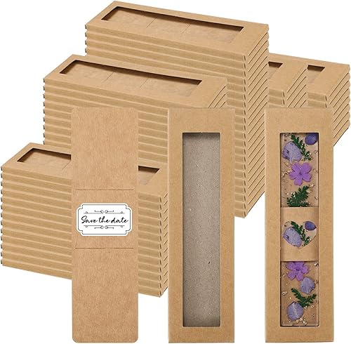 Juego de 50 fundas de papel kraft de resina para marcapáginas de 5.9 x 1.8 pulgadas, cajas de regalo de cartón, tarjetas de exhibición en blanco