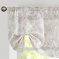 Vista 10 de Lazzzy Cenefa de cocina para ventanas, con aislamiento térmico, cortina opaca con estampado floral, lino sintético, cenefa de cortina para cocina