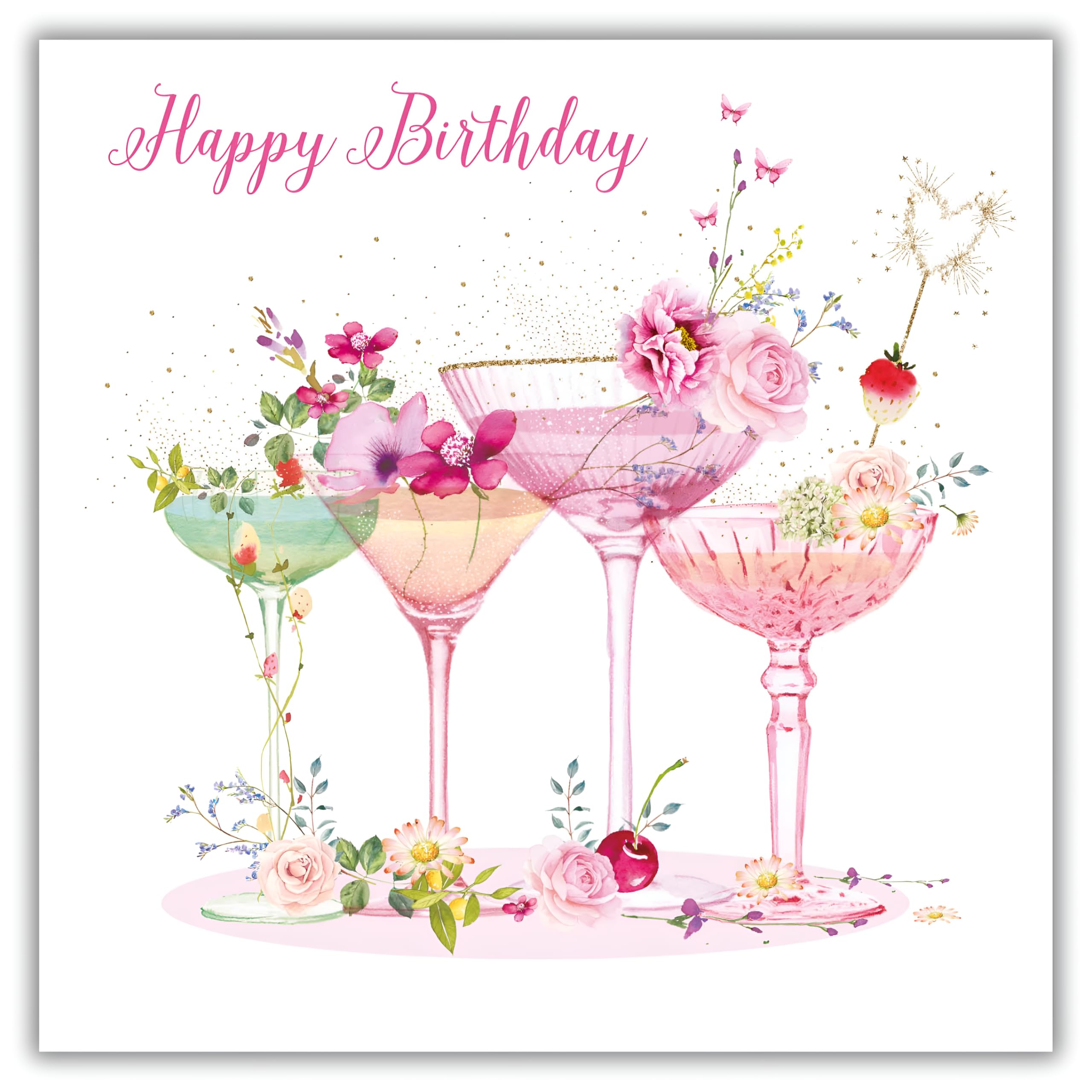 Nigel Quiney Open Female Birthday Greeting Card from the Pizazz Range - Floral Cocktails - Foil Finish - for Her