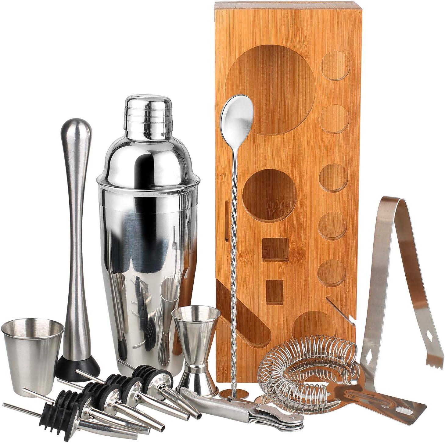 Bartender Kit, 13-Piece Home Bar Cocktail Shaker Bar Set with Stylish Bamboo Stand, Stainless Steel Bar Tool Set, Great for Home Bartending Kit for Drink Mixing