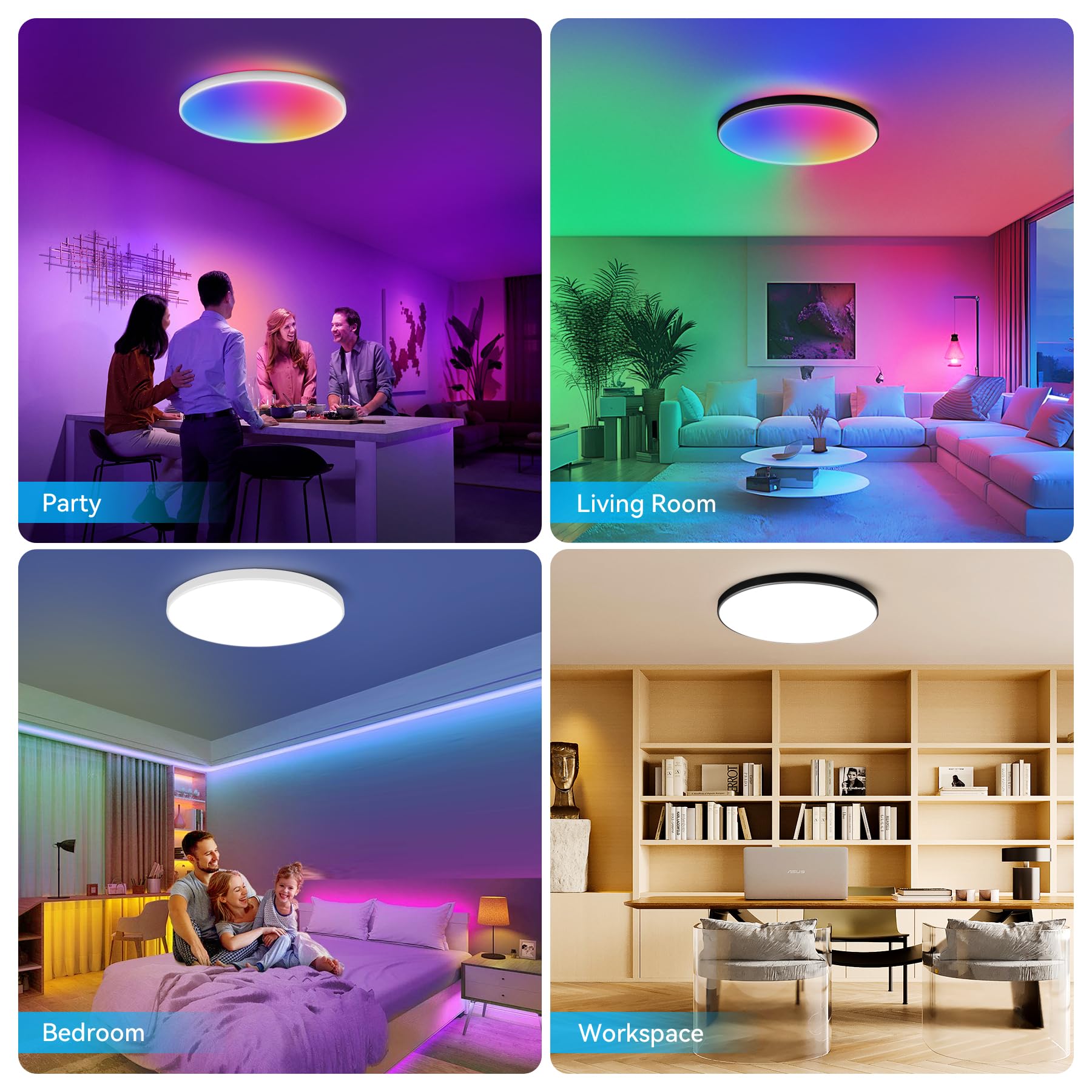 CHENBEN Plafón LED Techo, 24W RGB 3000-6500K, IP44, Compatible con Alexa | Regulable con mando a distancia y APP,compatible con voz Alexa.Iluminación RGB 3000-6500K,IP44,Para Baño, Dormitorio