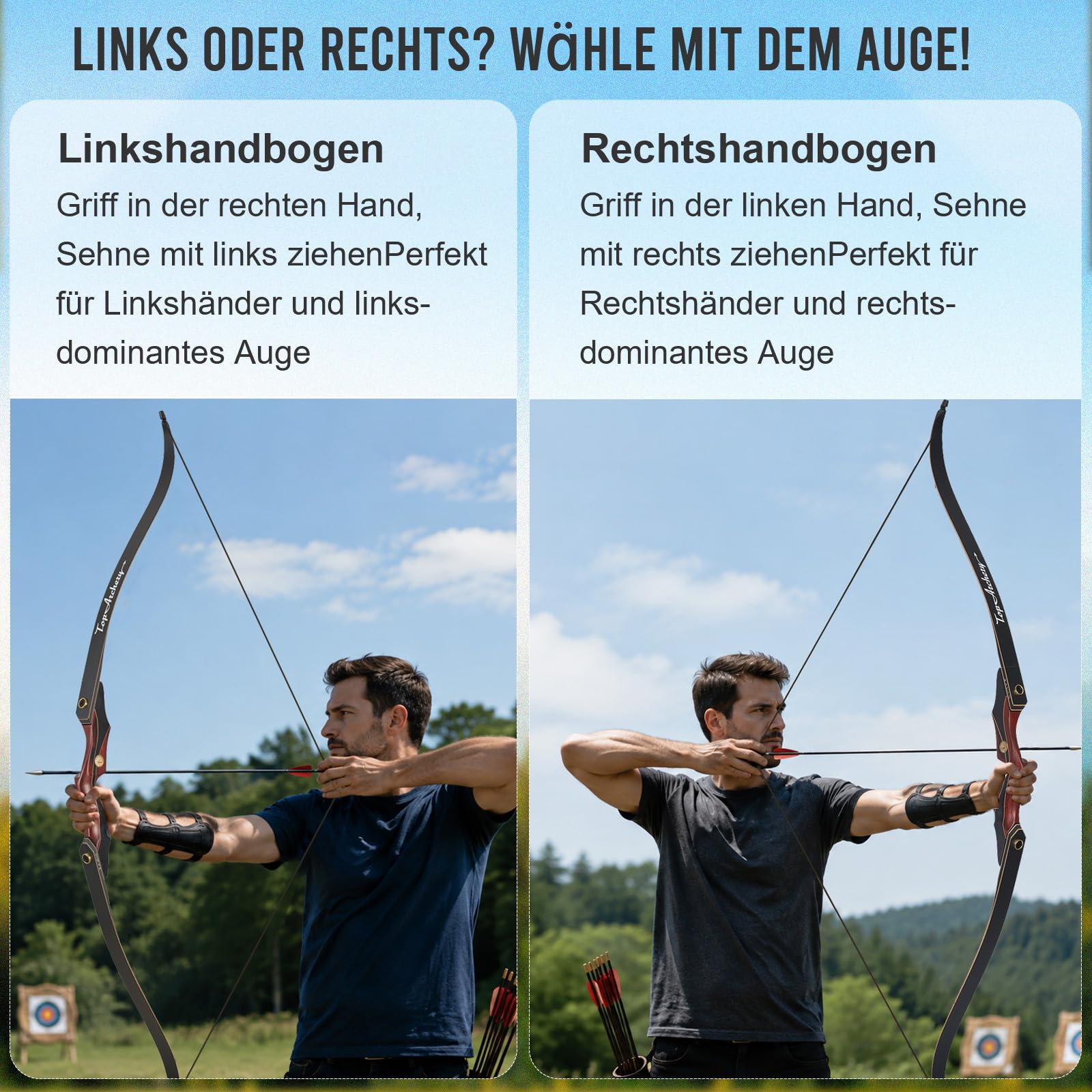 60 Zoll Takedown Recurvebogen für Erwachsene Jagdbogen Bogenschießen Erwachsene Holzbogengriff (25-50 lbs, Links-/Rechtshand) Ideal für Jagd, 3D-Parcours & Zielschießen