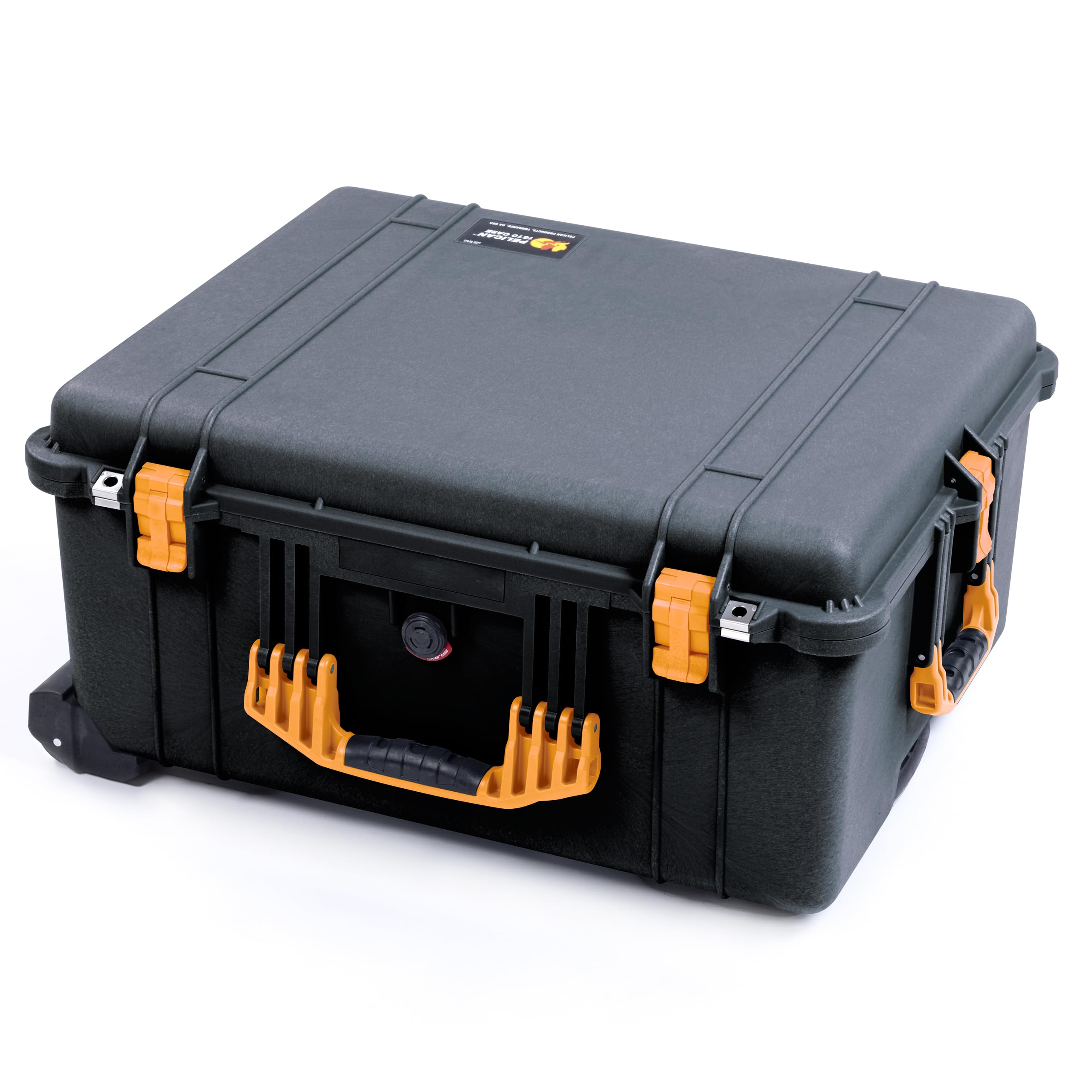 Pelican 1610 Case by ColorCase - Black - Large Sized Waterproof Case with Gray Padded Dividers & Convoluted Lid Foam - Yellow Handles & Latches
