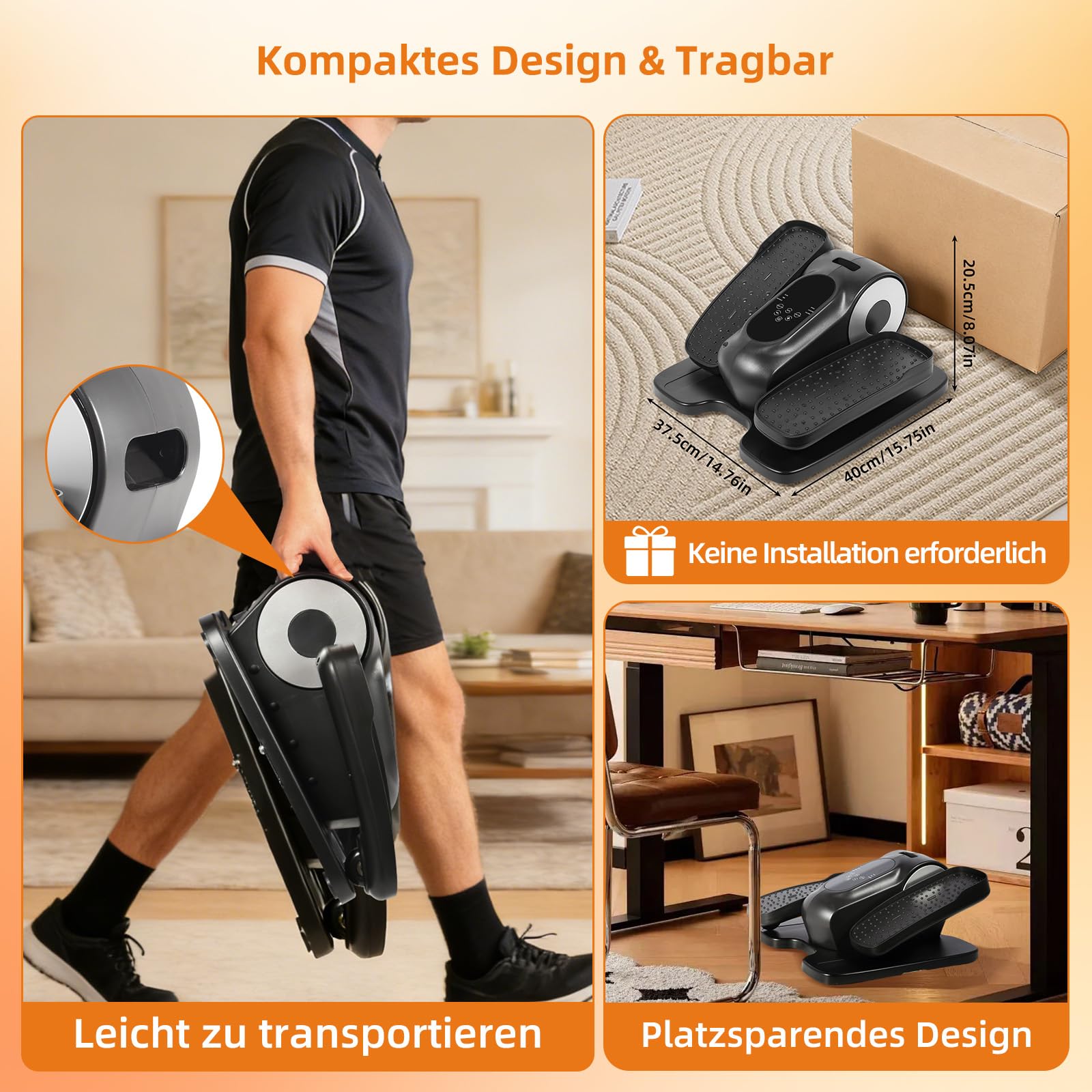 EVOLAND Mini Ellipsentrainer Sitzend, Elektrischer Crosstrainer im Sitzen Klein für Sanfte Übungen, Leise und Kompakt, mit Fernbedienung, LCD Display, 12 Geschwindigkeit