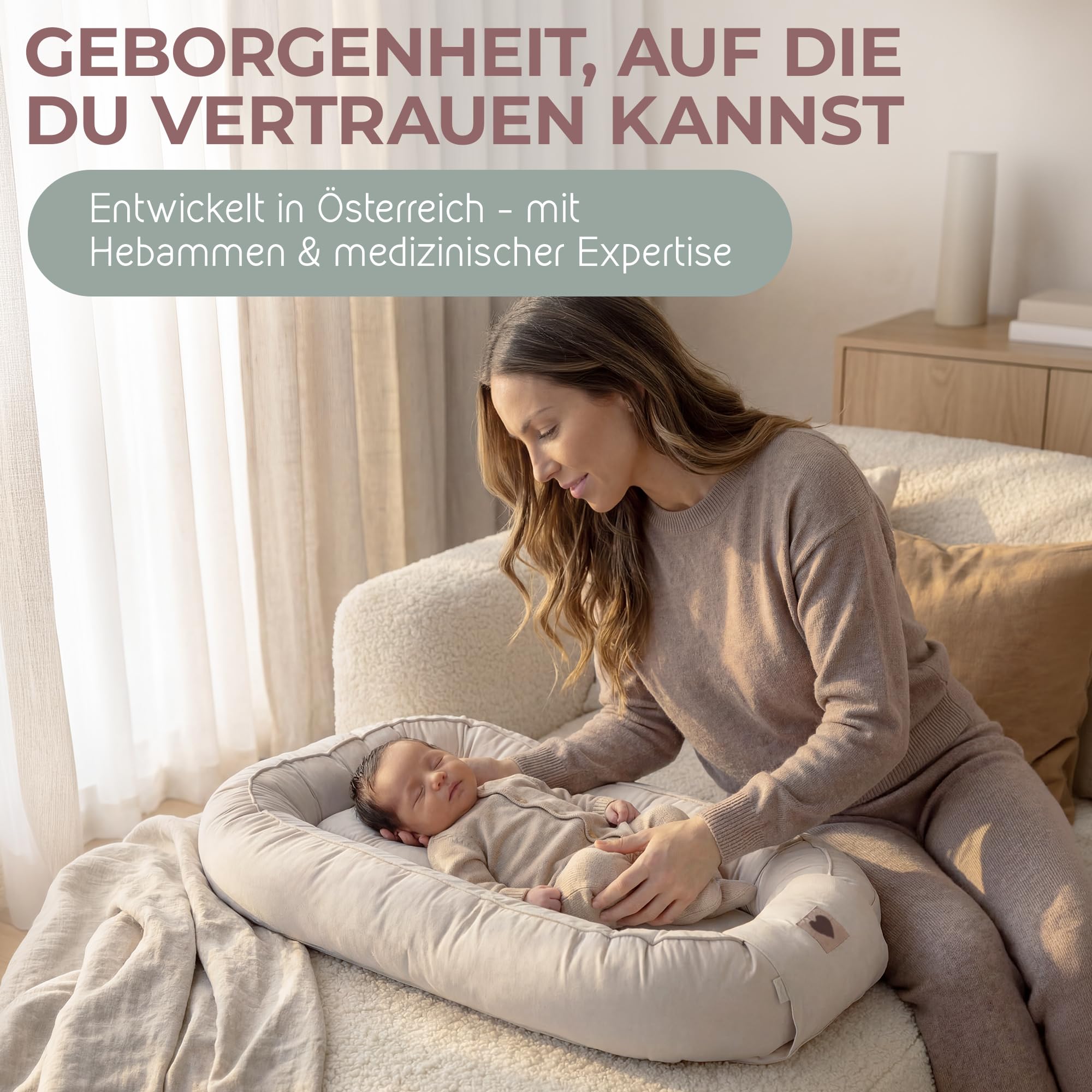 mimi kalu® Babynest für Neugeborene 100% Soft-Cotton Bezug, mit extra hohen Rändern (sicher) & Snuggle Hug Decke Bettschlange Baby Nestchen Baby