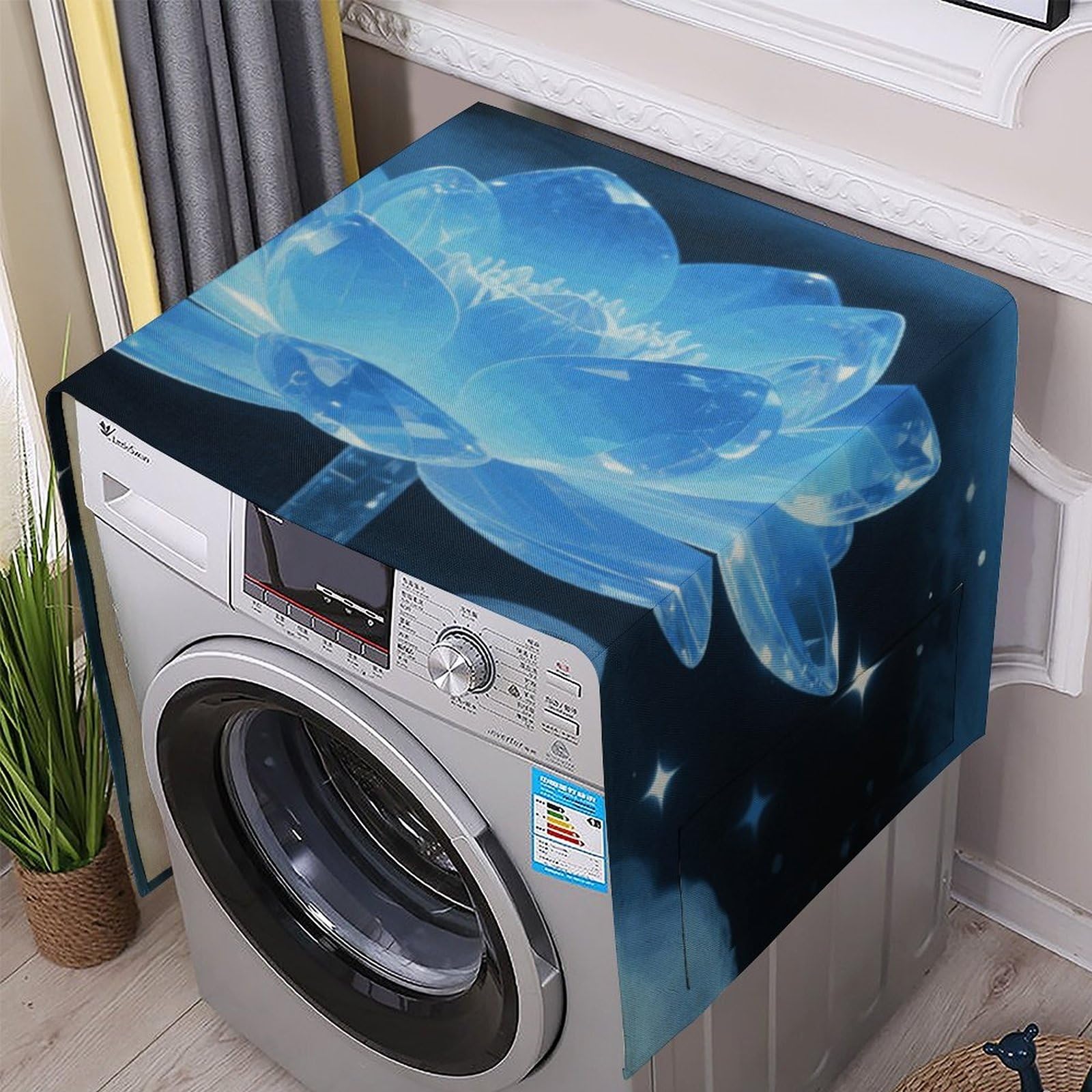 Fodpand White Washing Machine Cover For Top Load Dustproof Flowers Washer And Dryer Cover With Storage Pockets Household Appliance Covers Washable Top Protector Mat Pad For Laundry & Kitchen