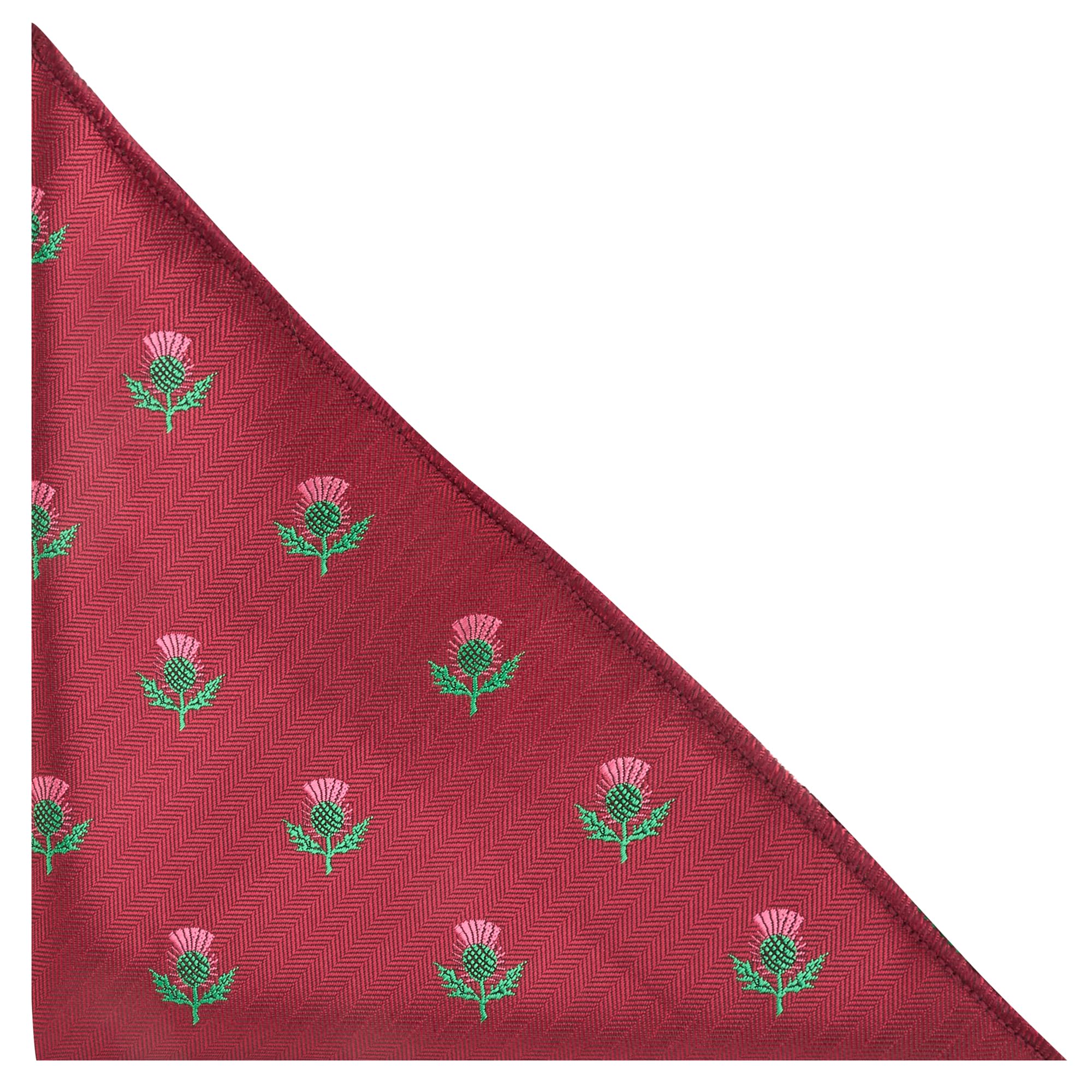 King & Priory Men's Burgundy Scottish Thistle Red Herringbone Embroidered Pocket Square, Handkerchief