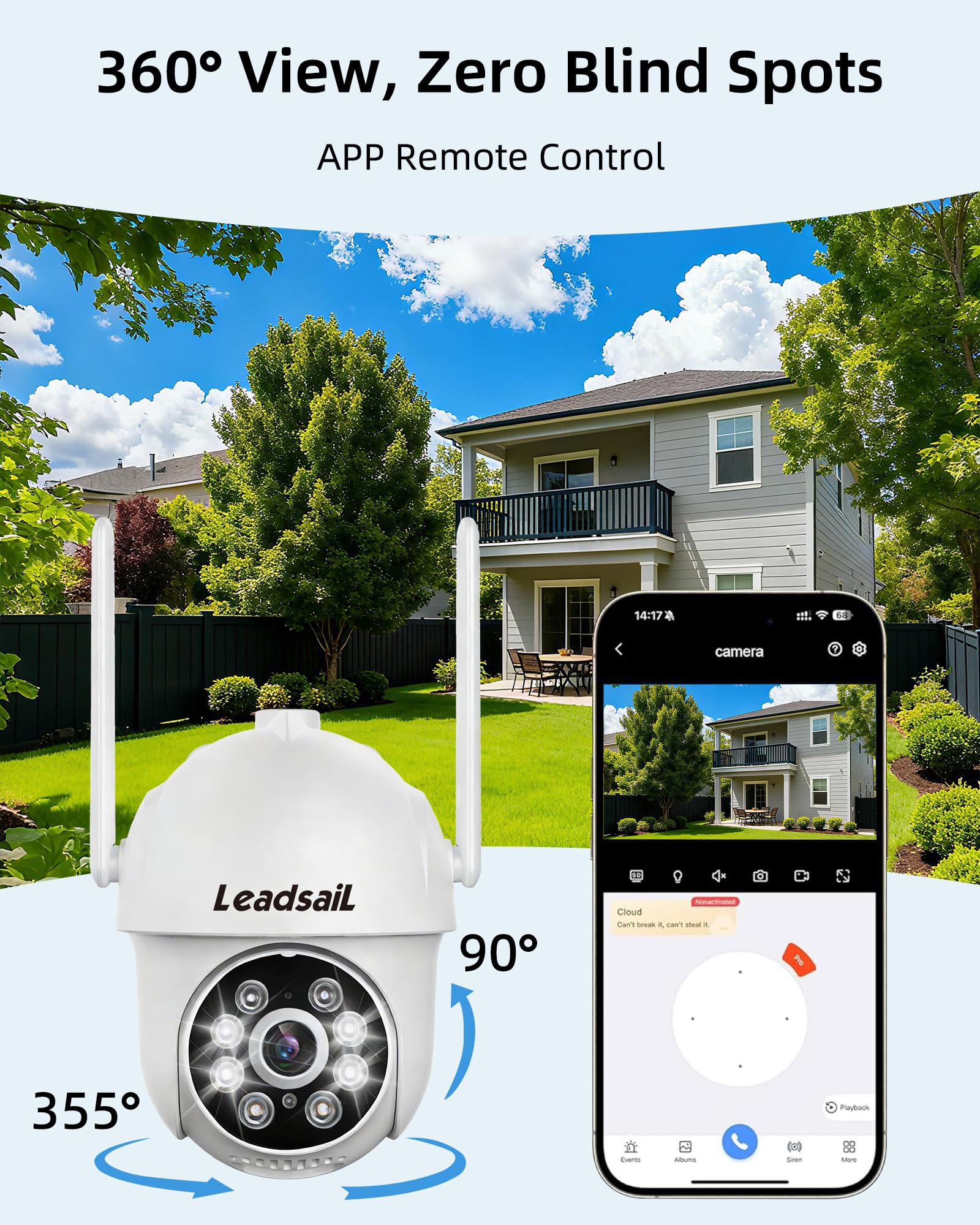 LeadsaiL 2K 3MP Überwachungskamera Aussen PTZ WiFi Kamera für Home Security