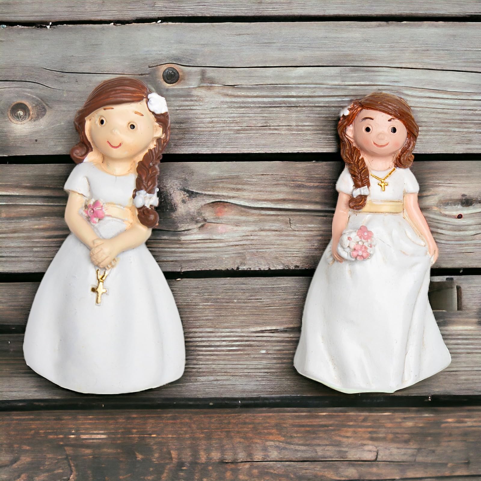 Doni Bomboniere Comunión, 12 unidades, imán para niña, vestido de primera niña, niña, ideal para comuniones, ofertas originales, surtido en dos modelos, ramo entre las manos o rosario, regalo completo