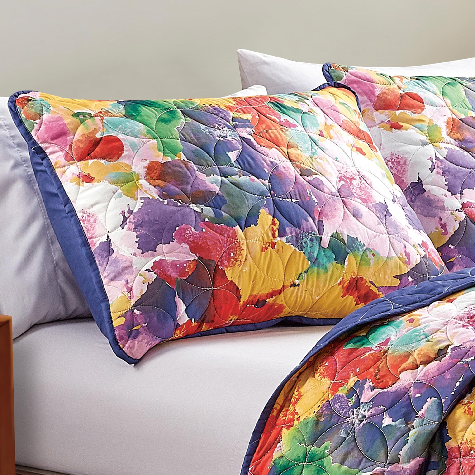 ESCA 3-Piece Ksana Flower Purple Bedspread Set Orange Floral Quilt Set King Size