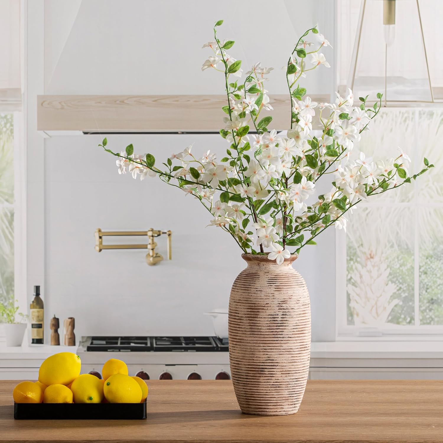 Ceramic Rustic Flower Vase, Large Farmhouse Vases Home Decor, 12.5" Tall Pottery Decorative Pampas Vase for Table Living Room Entryway Mantel Bookshelf Bedroom Bathroom Kitchen - Image 9