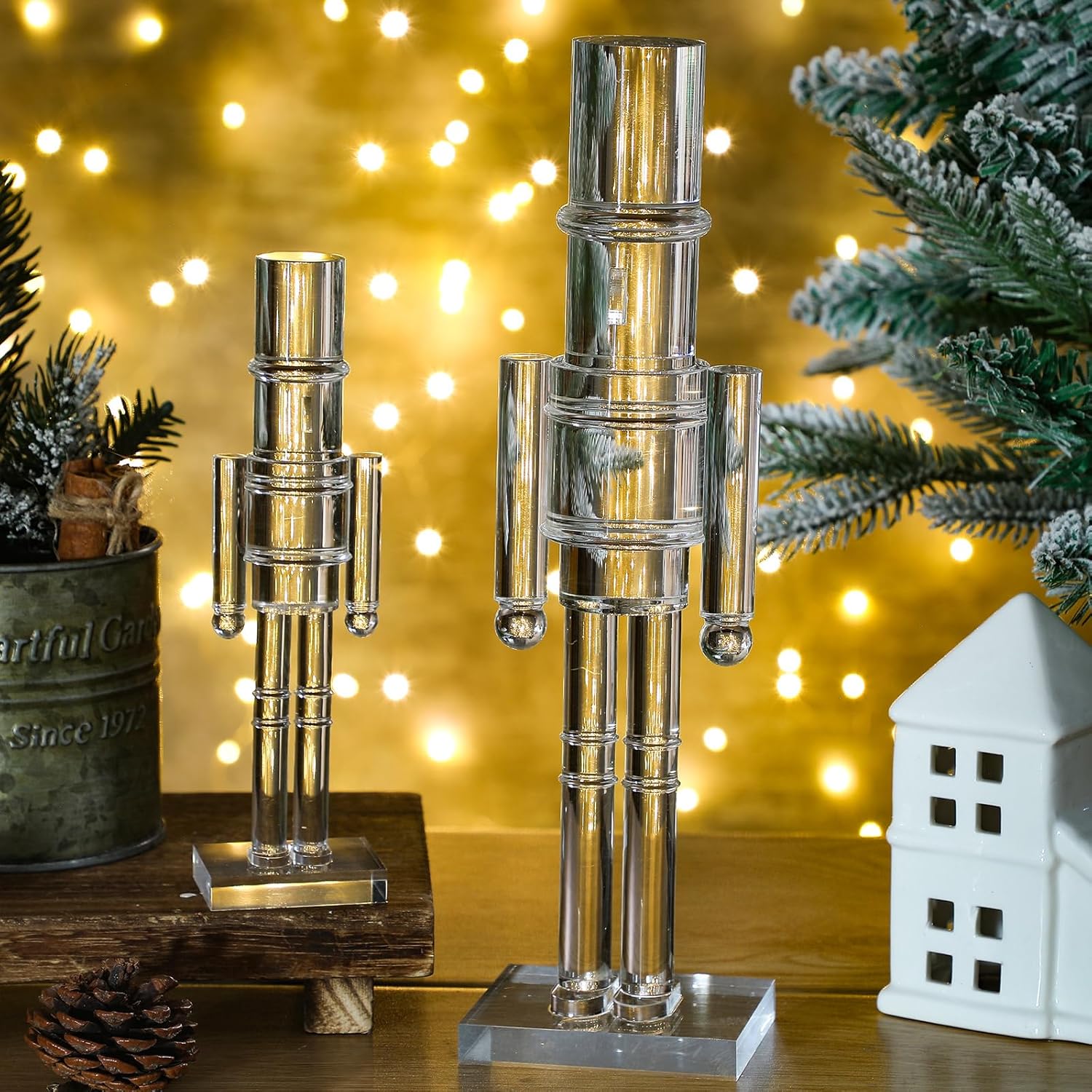 Thyle 2 Pack Christmas Acrylic Nutcracker Traditional Christmas Decorations Transparent Nutcracker Figure Statue Ornament for Xmas Festive Holiday Tabletop Home Party Decor(Clear,12 Inch, 8 Inch)