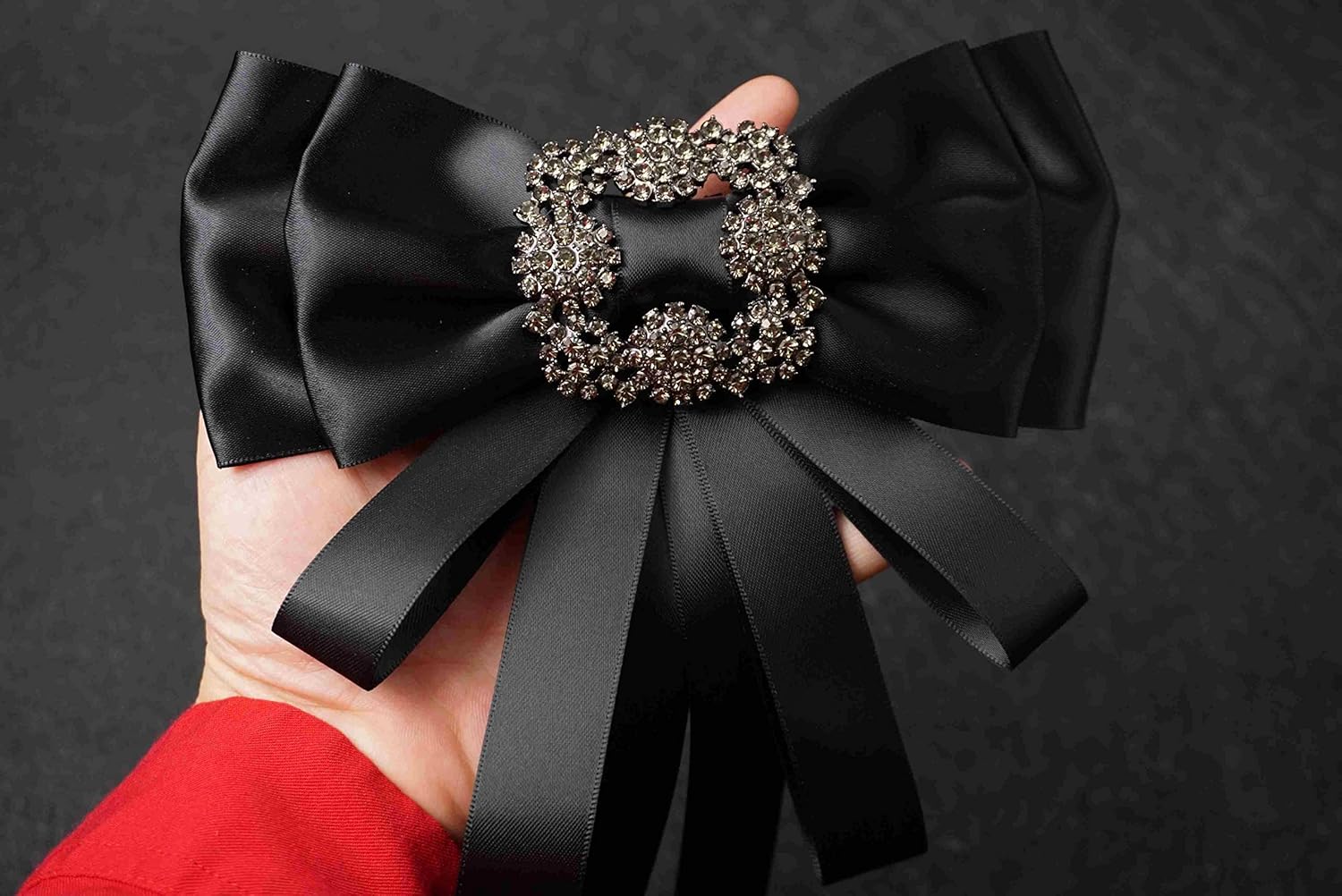 black Ribbon brooch pins for women rhinestone Crystal bow brooch black for Men/Women Pre-Tied Neck Tie BowTie Patriotic jabot Collar for Christmas Decoration (black/J20) - Image 3