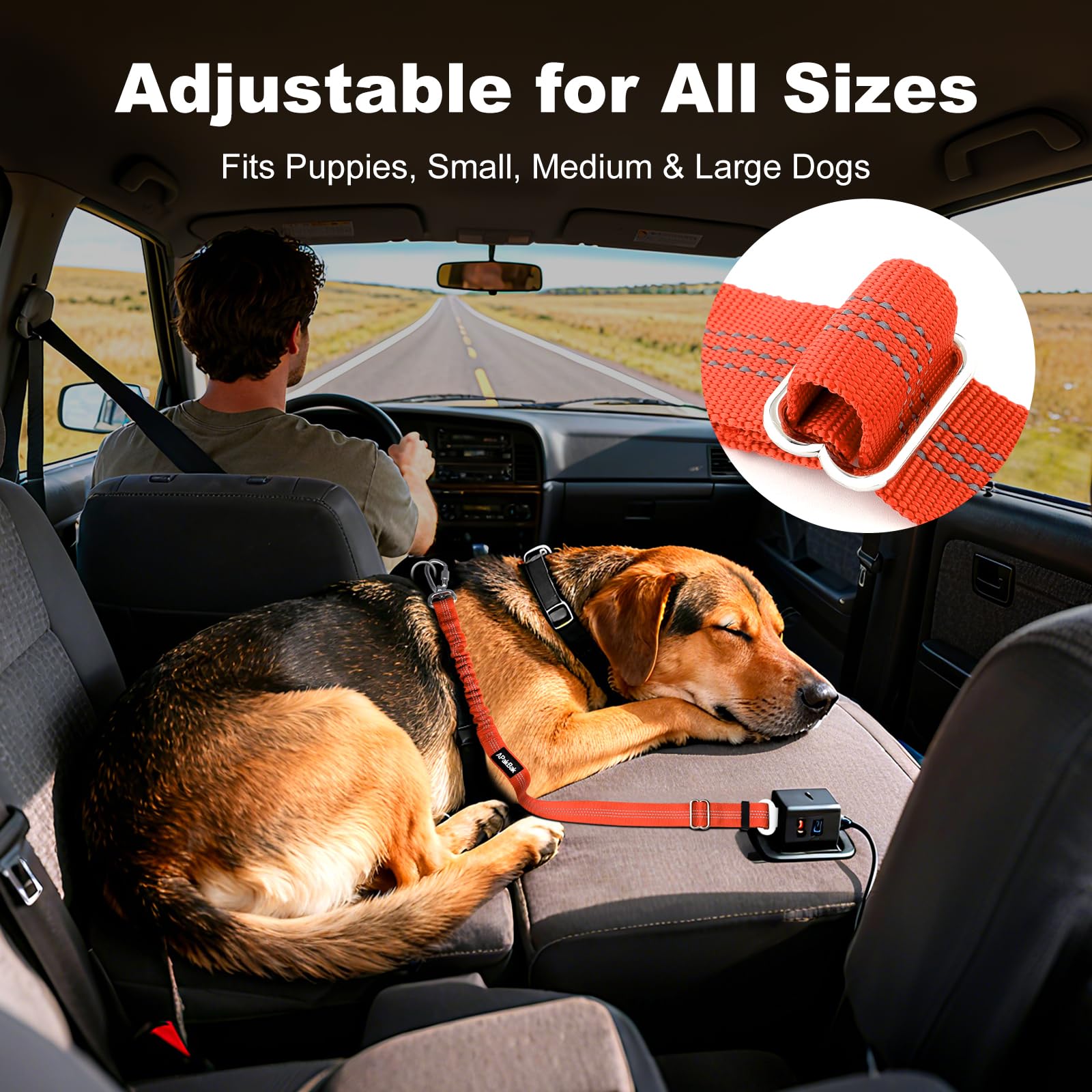 Dog Seat Belt for Car, Adjustable Dog Car Harness Seatbelt for Small Medium Large Dogs, Heavy Duty Travel Safety Restraint with Locking Aluminum Hook & Reflective Nylon Strap, Orange - image 4