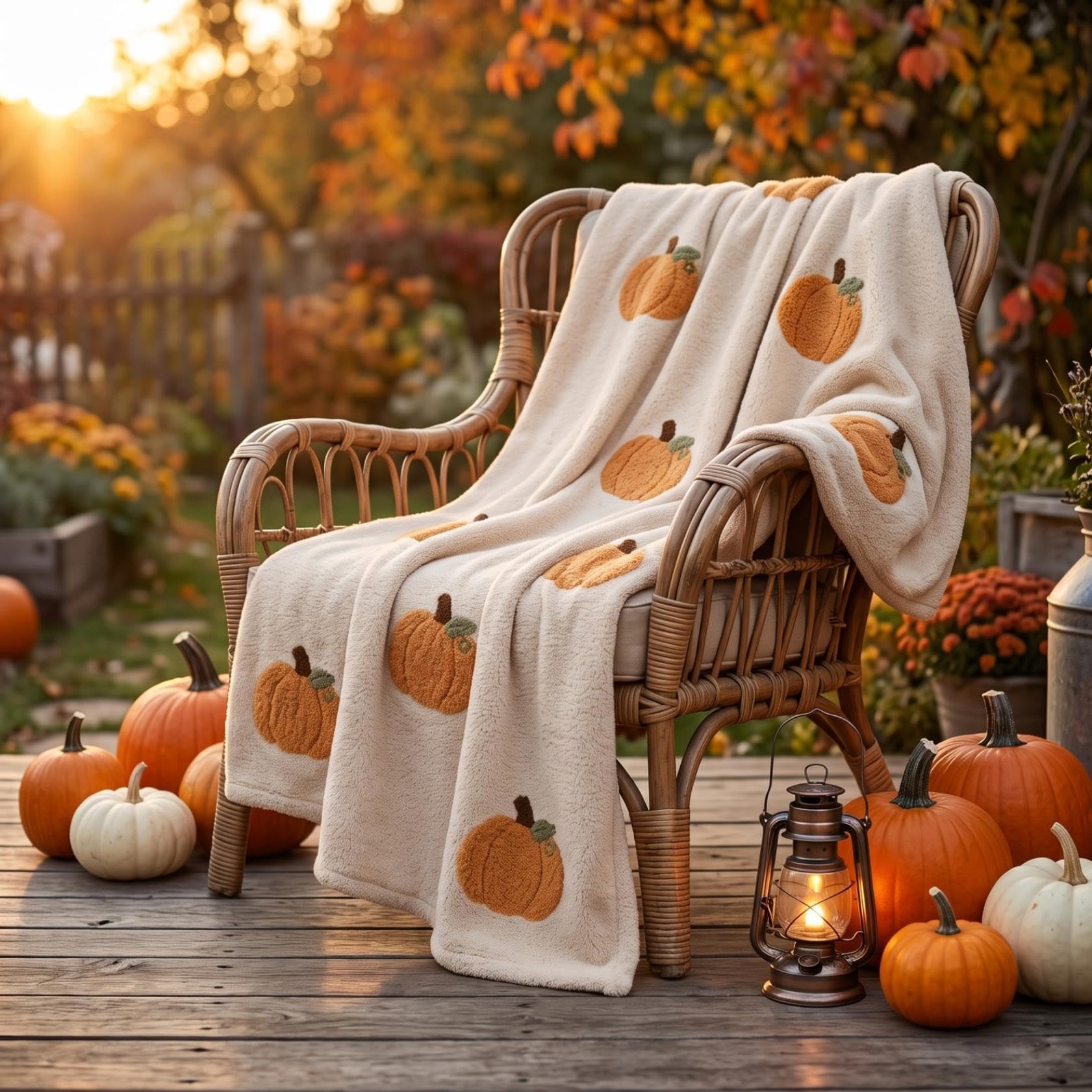 Tufted Plush Orange Pumpkin Soft Fleece Throw, 150x100cm