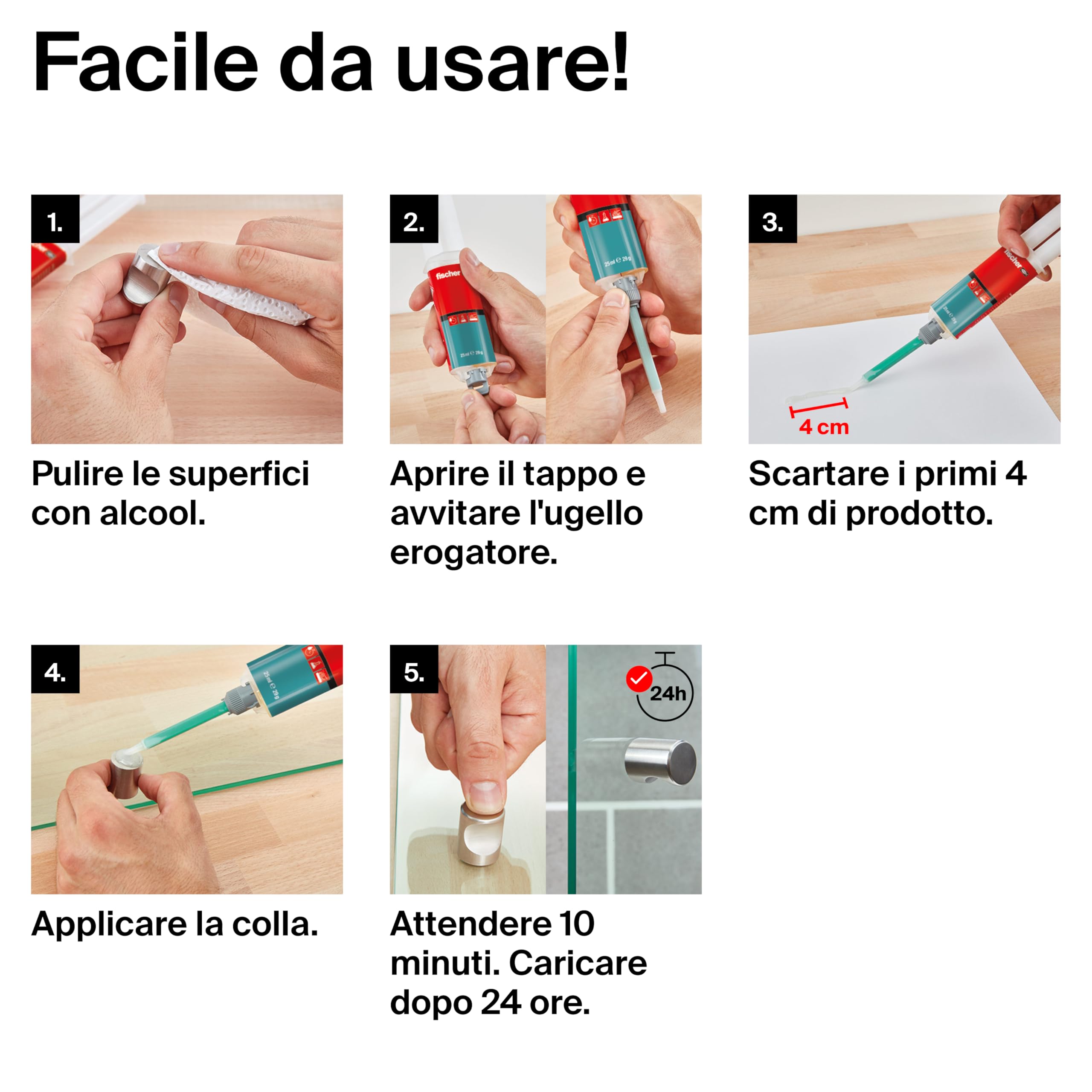Fischer 2 Pz Mega Colla Epossidica Bicomponente PowerMix NTJH, Presa Rapida, Adesivo Trasparente per Incollare Metallo, Legno, Plastica, Vetro, Ceramica, 2 x 25 ml