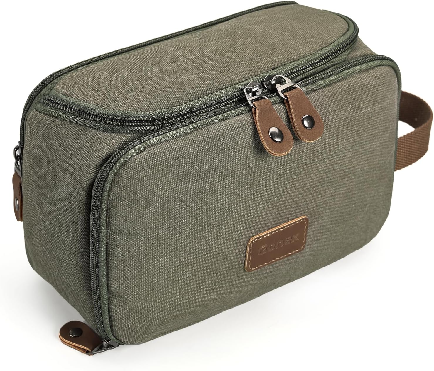 Travel Toiletry Bag for Men, Water Resistant Canvas Wide Open Shaving Bag with Wet Dry Compartment, Travel Essentials Toiletries Organizer, Army Green