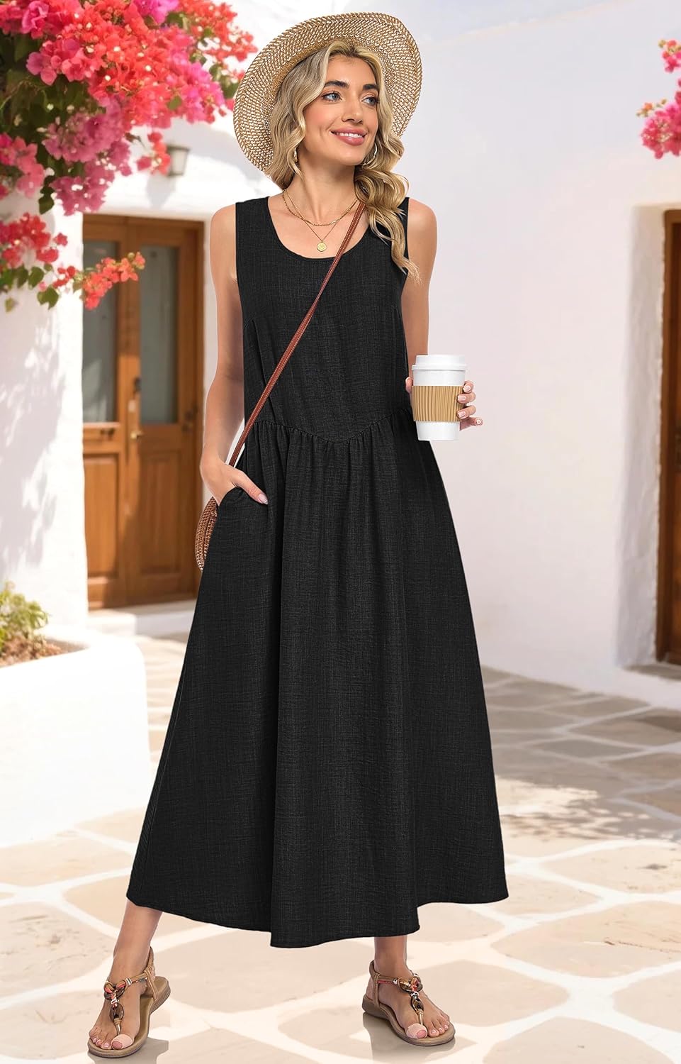 MOLERANI Women Summer Maxi Dress V-Shaped Waist Sundresses Sleeveless Long Dress with Pockets - Image 4