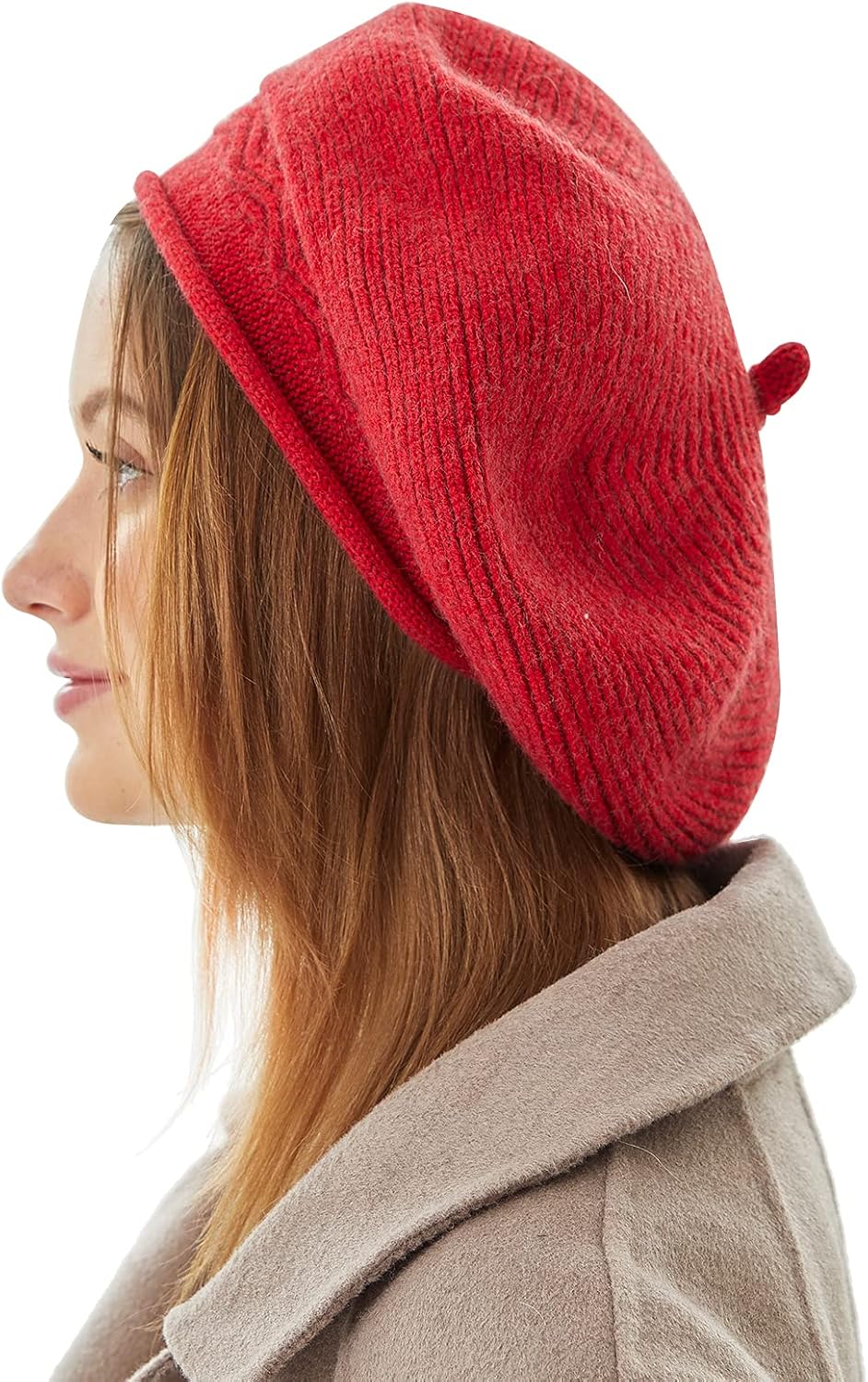 Beret Hat for Women, French Style Beanie Winter Fashion Warm Wool Lining Knit Cap