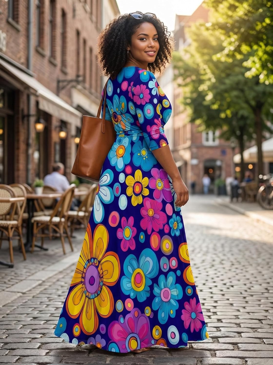 Women's Maxi Dress 3/4 Sleeve Wrap Casual V Neck Floral Print with Belt - Image 6