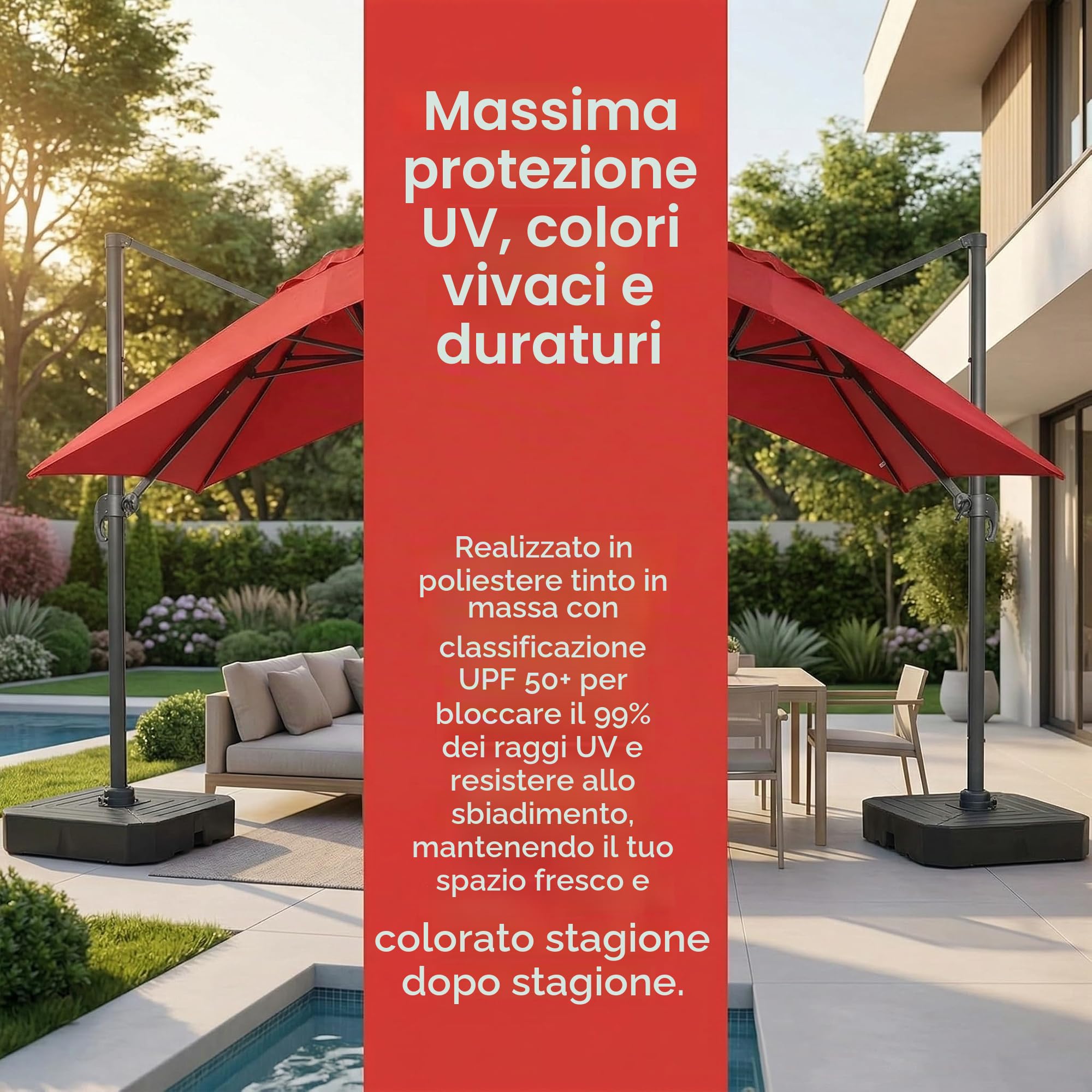 Telo di Ricambio per Ombrellone A Braccio Quadrato 3x3.0 Metri, Copertura per Ombrellone da Esterno A 8 Stecche, Telo Parasole Resistente E Impermeabile (Solo Telo). Coastal Khaki