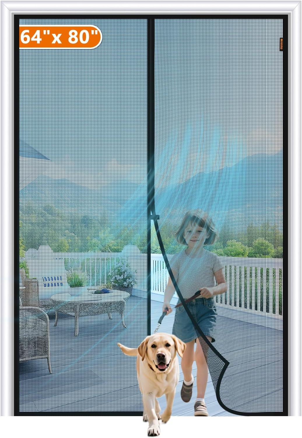 MAGZO Magnetic Screen Door Fit Door Size 64 x 80 Inch, Screen Size 66" x 81" Heavy Duty Magnet Screen Mesh with Full Strip, Black