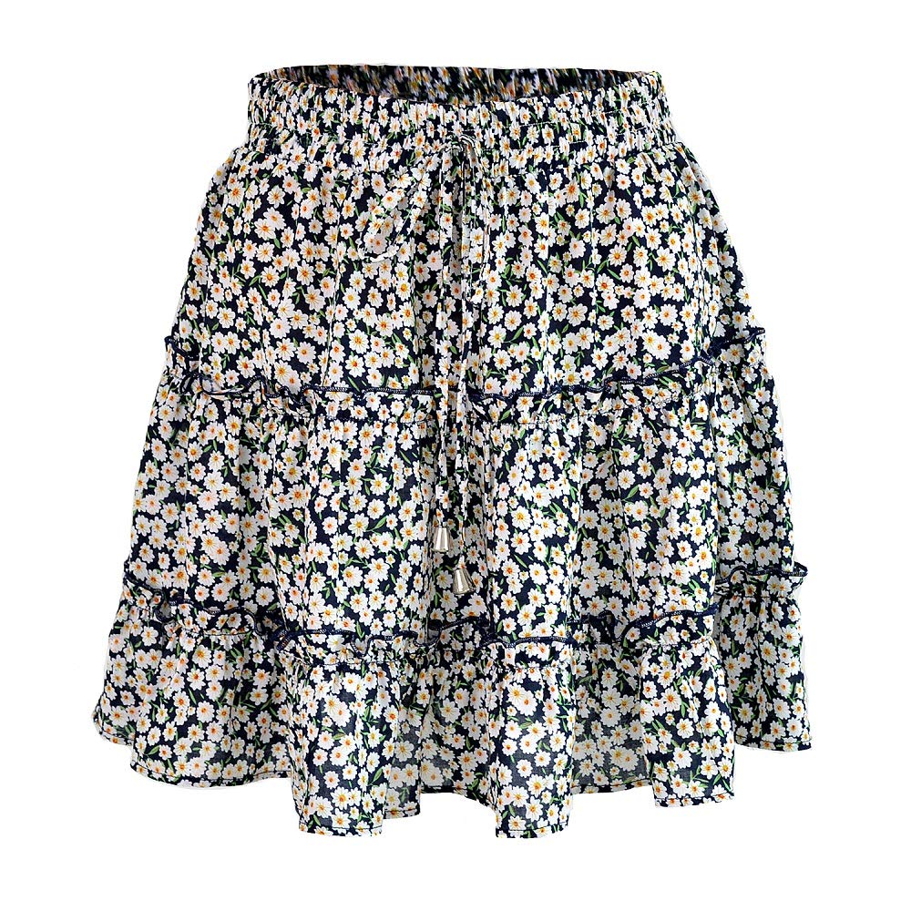 Minigonna estiva da donna a balze a balze, a vita alta, stile bohémien, floreale, a pois, gonna corta
