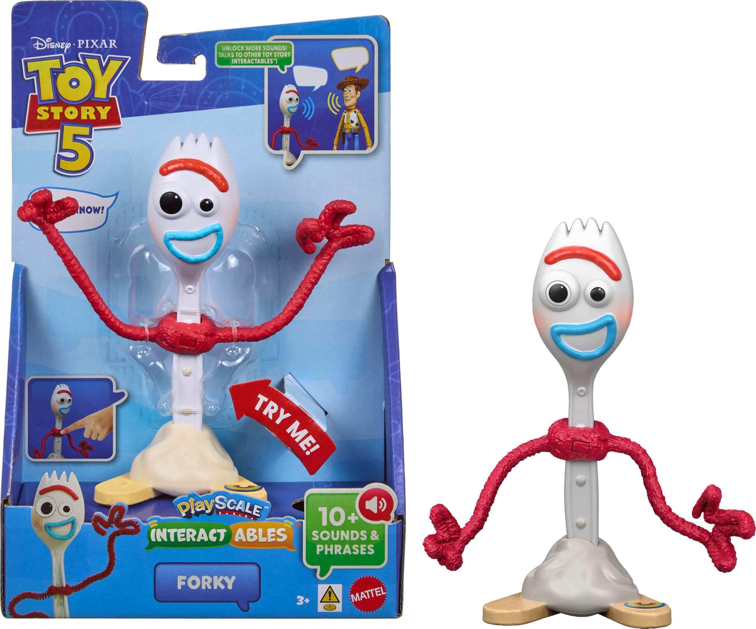 Mattel Disney and Pixar Toy Story 5 Interactables Figure, Forky 7 Inch Playscale, Movie Phrases & Converses with Other Characters in Line