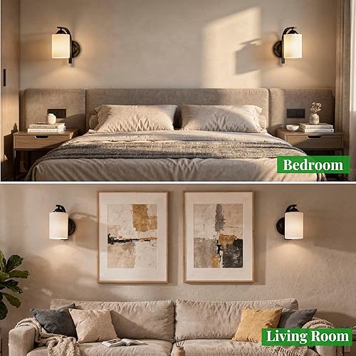 Miniatura 9 de Lámparas de Aplique de Pared para Dormitorio Baño, Iluminación Moderna de Tocador, Linternas de Montaje en Pared de Granja en Negro Mate con Mate