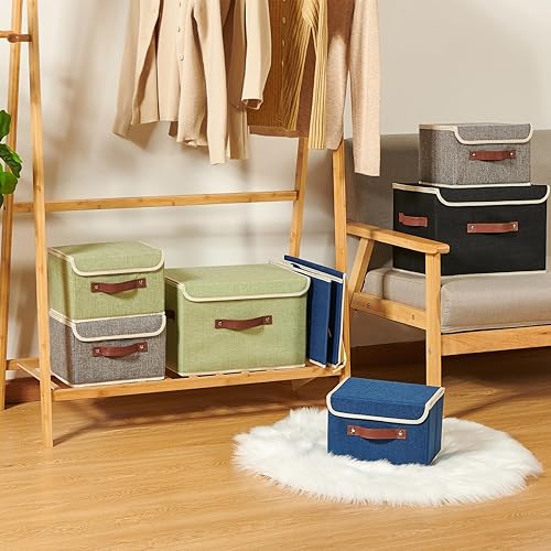 Miniatura 6 de Cajas de almacenamiento con tapa, contenedores de almacenamiento de tela de lino y algodón, contenedores organizadores, canastas decorativas,