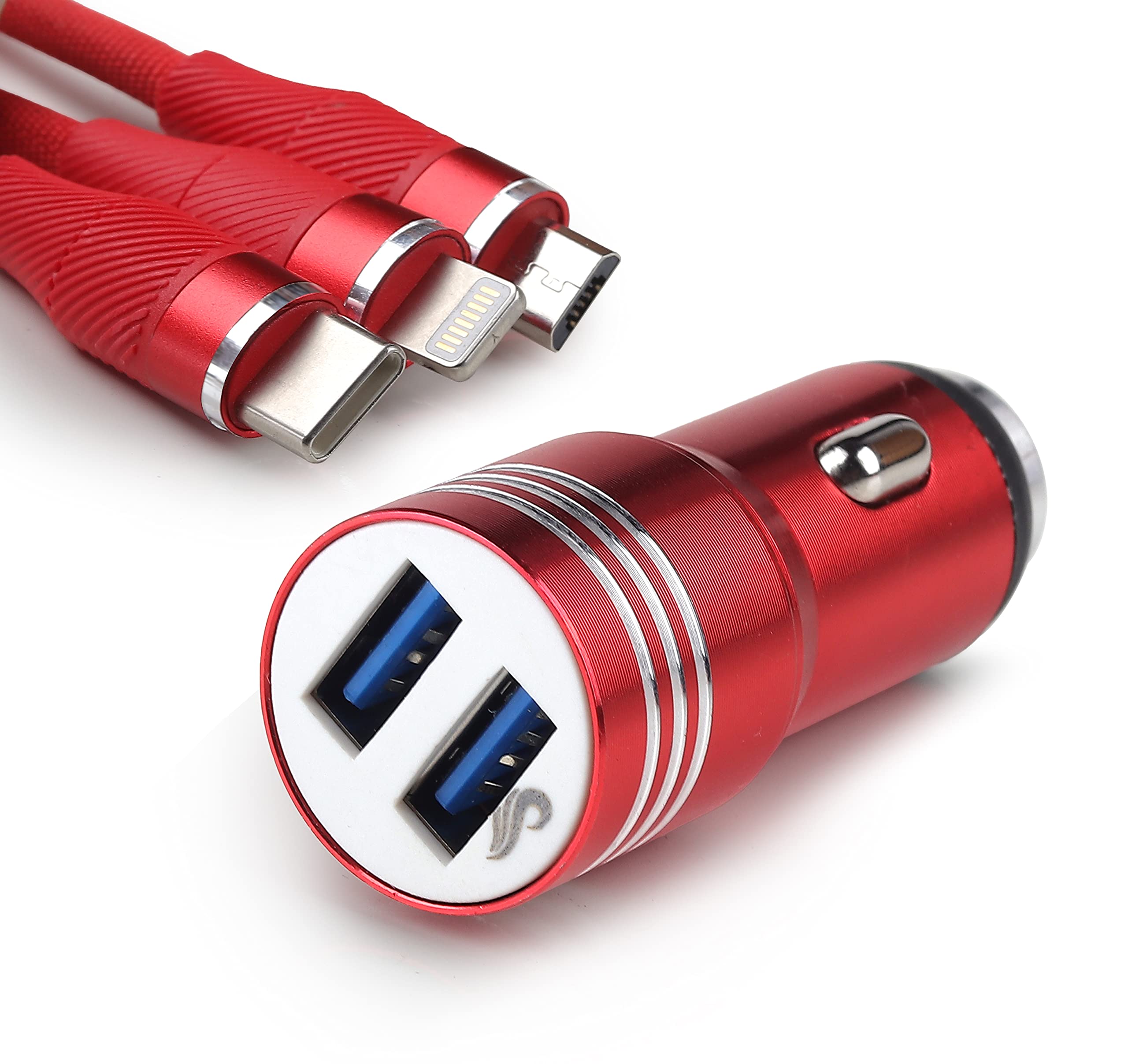 CHAEBOL High-Speed USB Car Charger with Dual Ports - Fast Charging for iPhone and Android Devices (Red, with USB Cable) (B0BSLK437K) Amazon Price History, Amazon Price Tracker