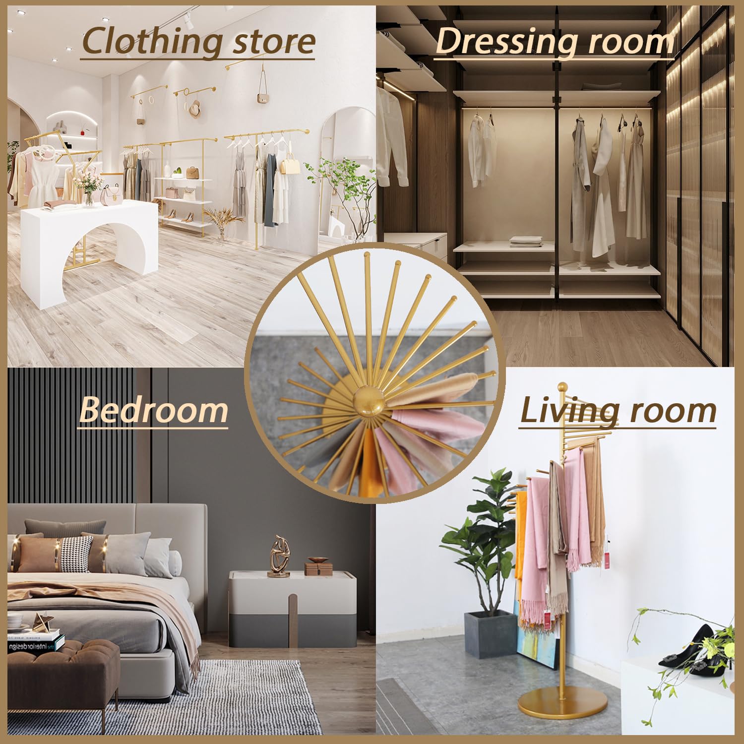 Organizador de Bufandas metálico Independiente con Base Estable, Perchero para Cinturones y Pantalones, Ahorra Espacio, para Tiendas minoristas, guardarropas, G,Gold-150cm/60in