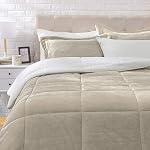 Amazon Basics 3 Piece Bedding Set, Micromink Sherpa, Ultra-Soft, Warm All Season Comforter, King, Black, Solid