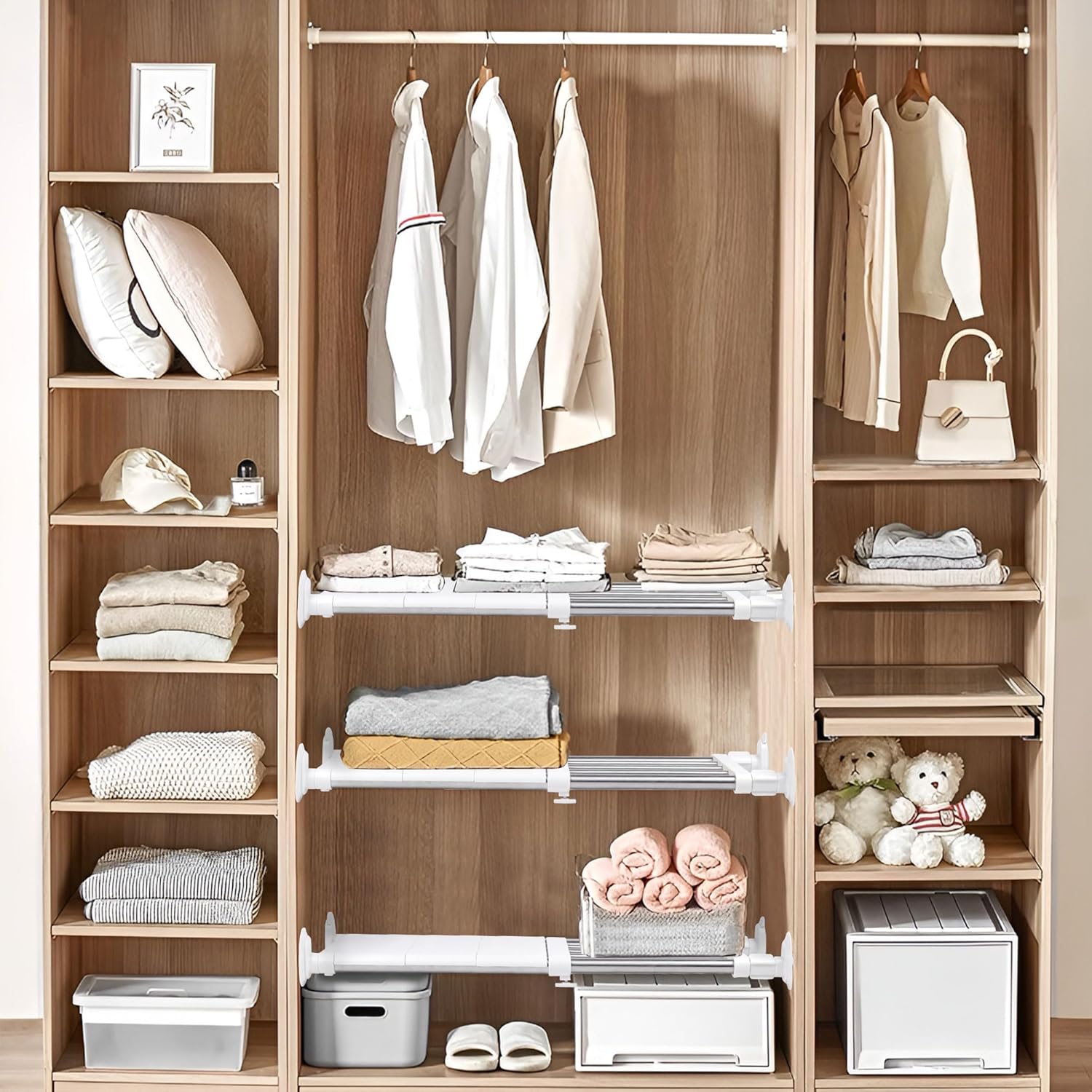 Metal Storage Rack Adjustable Organizer, Expandable Closet Tension Shelf, Organizer Shelf for Lockers