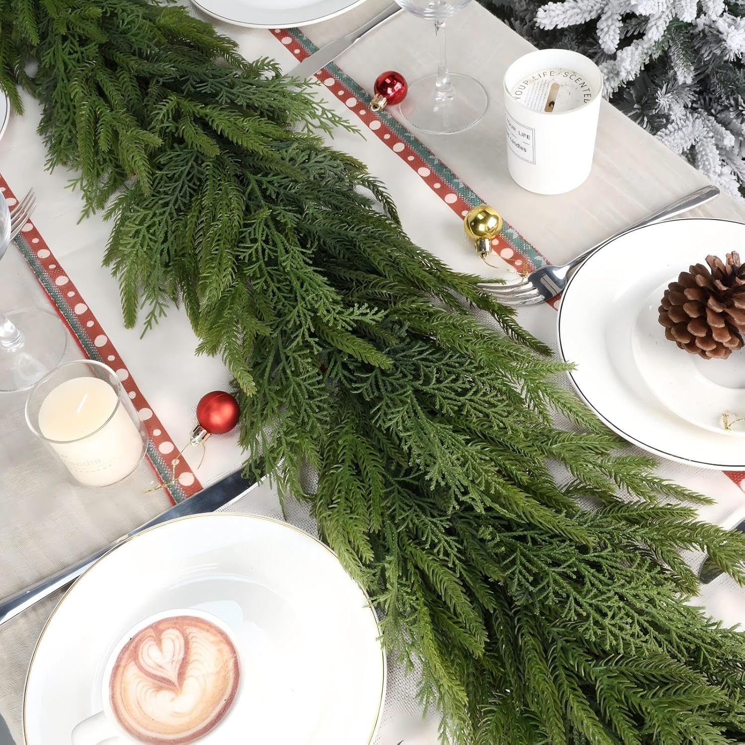 6FT Christmas Garland for Decoration Home Indoor Outdoor, Realistic Christmas Pine Garland Artificial Real Touch Greenery Cedar Garland Mantel Window Table Holiday Thanksgiving Winter Xmas Décor - 2