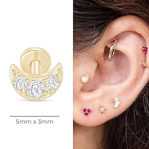 Amazon.com: 14K Solid Gold Moon Flat Back Earring For Women Amazon.com: 14K Solid Gold Moon Flat Back Earring For Women