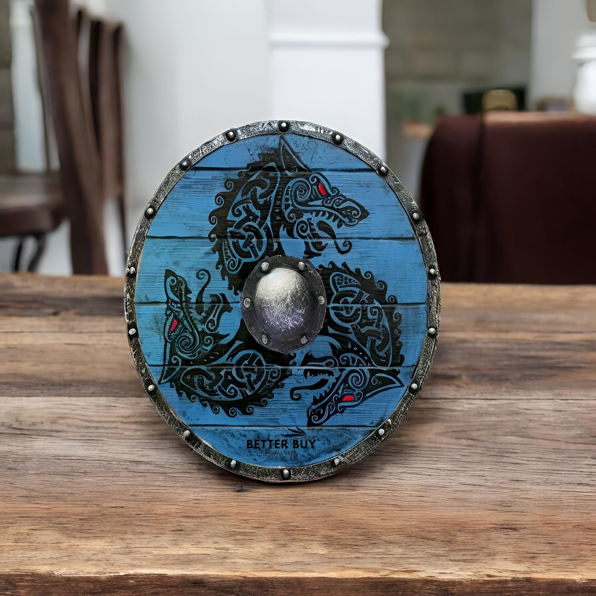 Ouroboros Battleworn drewniana żelazna tarcza wikingów z motywem smoka – idealna do odgrywania ról, cosplay, Halloween i dekoracji domu. 61 cm dla męża, taty lub chłopaka