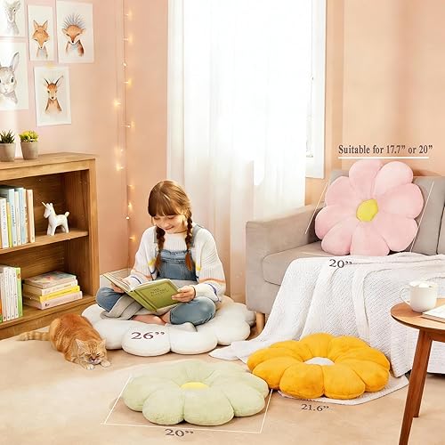 Miniatura 2 de Almohada de 17.7 Pulgadas en Verde con Diseño de Flores y Margaritas, Almohada Decorativa, Cojín para Niñas, Adultos, Decoración Linda para el