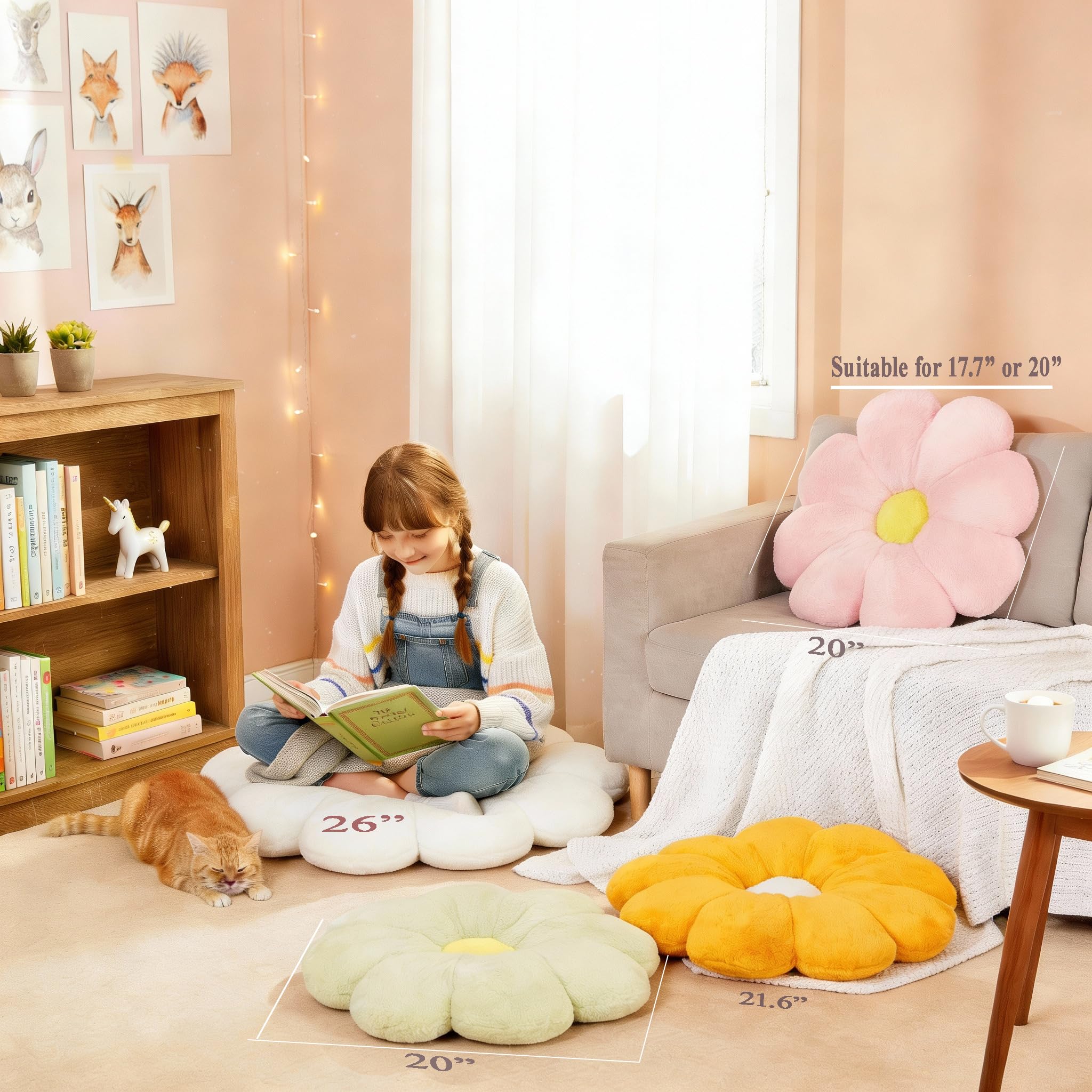 Cojín decorativo con forma de margarita rosa profundo de 17.7 pulgadas para niños, adolescentes, adolescentes y niñas.