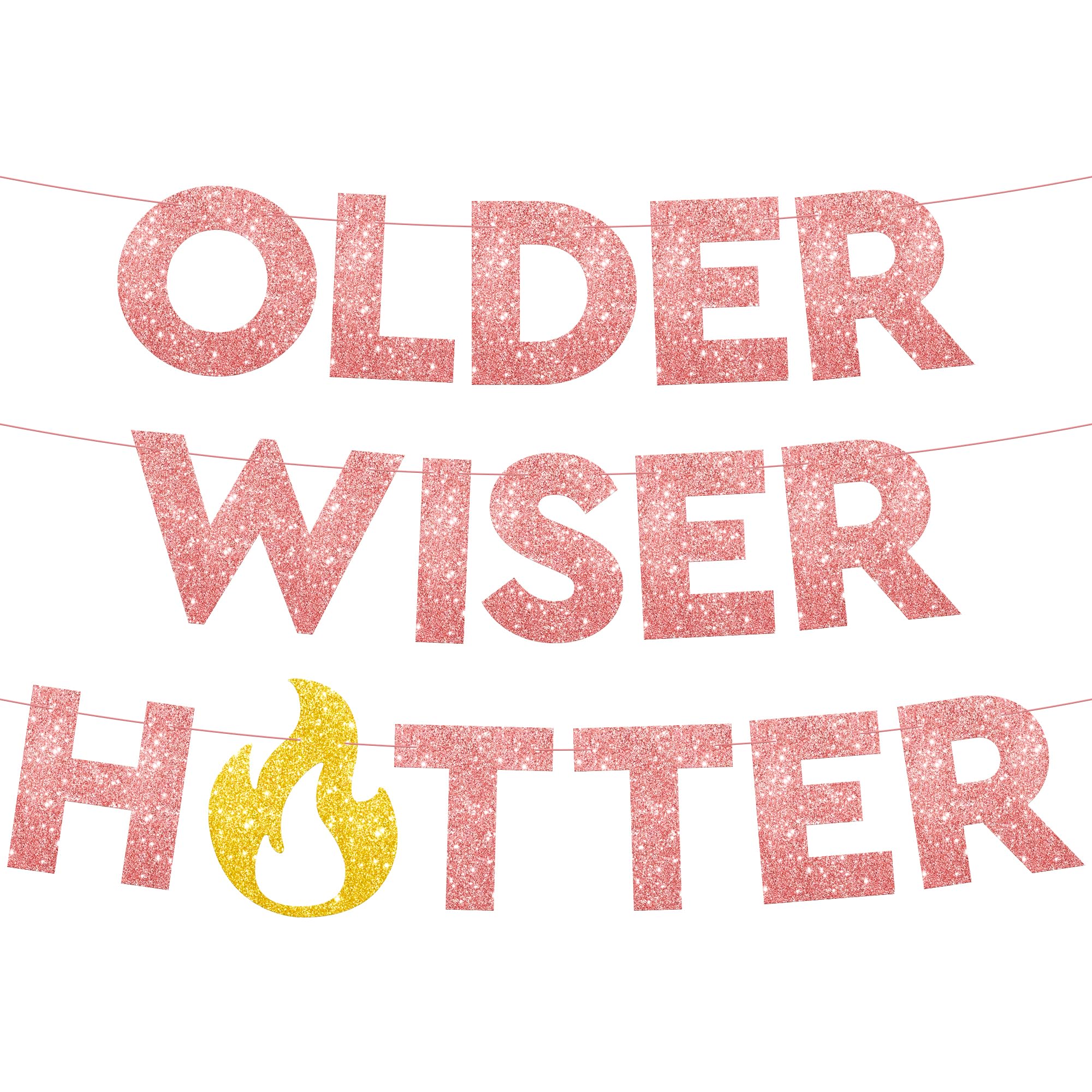 KatchOnKatchOn Glitter Older Wiser Hotter Banner - No DIY, 10 Feet | Rose Gold Birthday Decorations, Older Wiser Hotter Funny Decorations