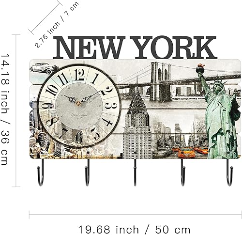 Miniatura 5 de Reloj de pared de granja para decoración de sala de estar, reloj de pared decorativo grande, estilo rústico, reloj de pared silencioso con ganchos