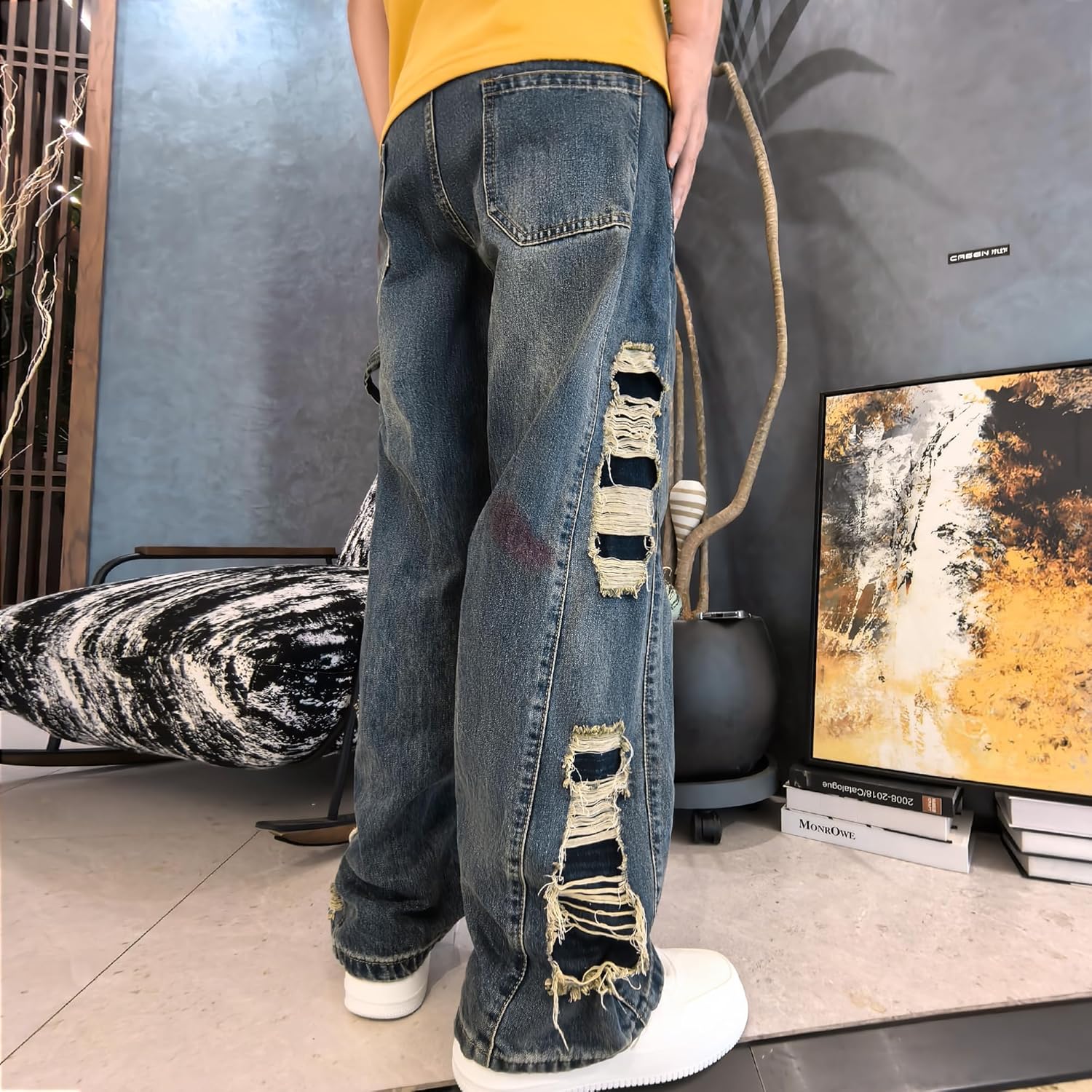 Barrel Baggy Jeans for Men y2k Mens Jeans Relaxed Fit Hip Hop High Waisted Long Trousers Loose Wide Leg Denim Pants - Image 6