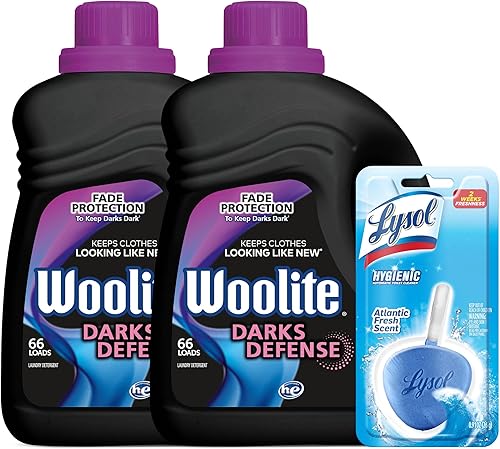 Woolite Darks - Detergente líquido para ropa, 66 cargas, lavadoras regulares y HE, ropa oscura y negra y jeans con 1 limpiador higiénico de inodoro