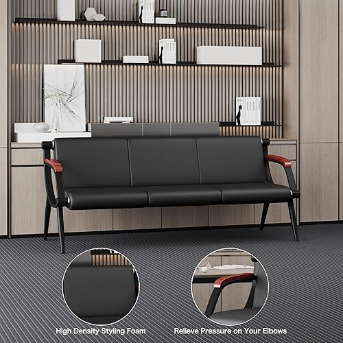 Miniatura 4 de wonline Banco de sala de espera, sillas de recepción de muebles de oficina con brazos, sillas de cuero adecuadas para clínica, aeropuerto, hospital,