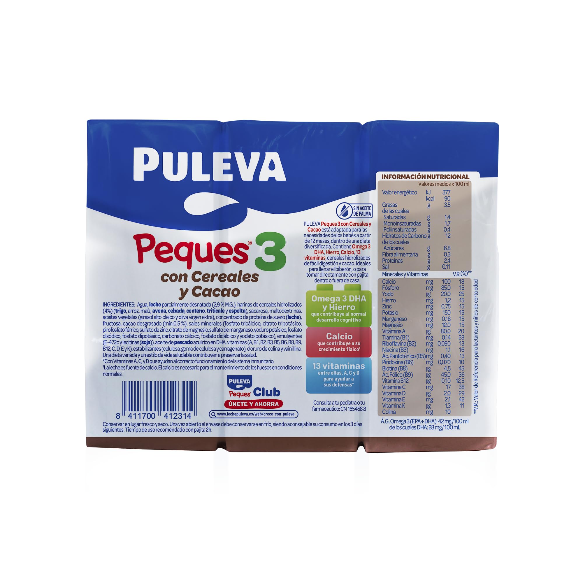 Puleva Peques Leche Infantil de Crecimiento con Cereales Tipo 3 Pack 3 x 200 ml