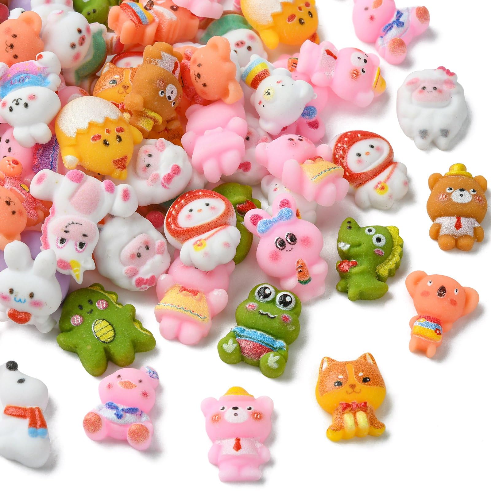 Stiesy 100Pcs Mixed Animal Slime Charms Kawaii Bear Fox Dinosaur Flatback Resin Cabochons Cartoon Cute Animal Decoden Charms Bulk for DIY Crafting Hair Clips Embellishments Accessories