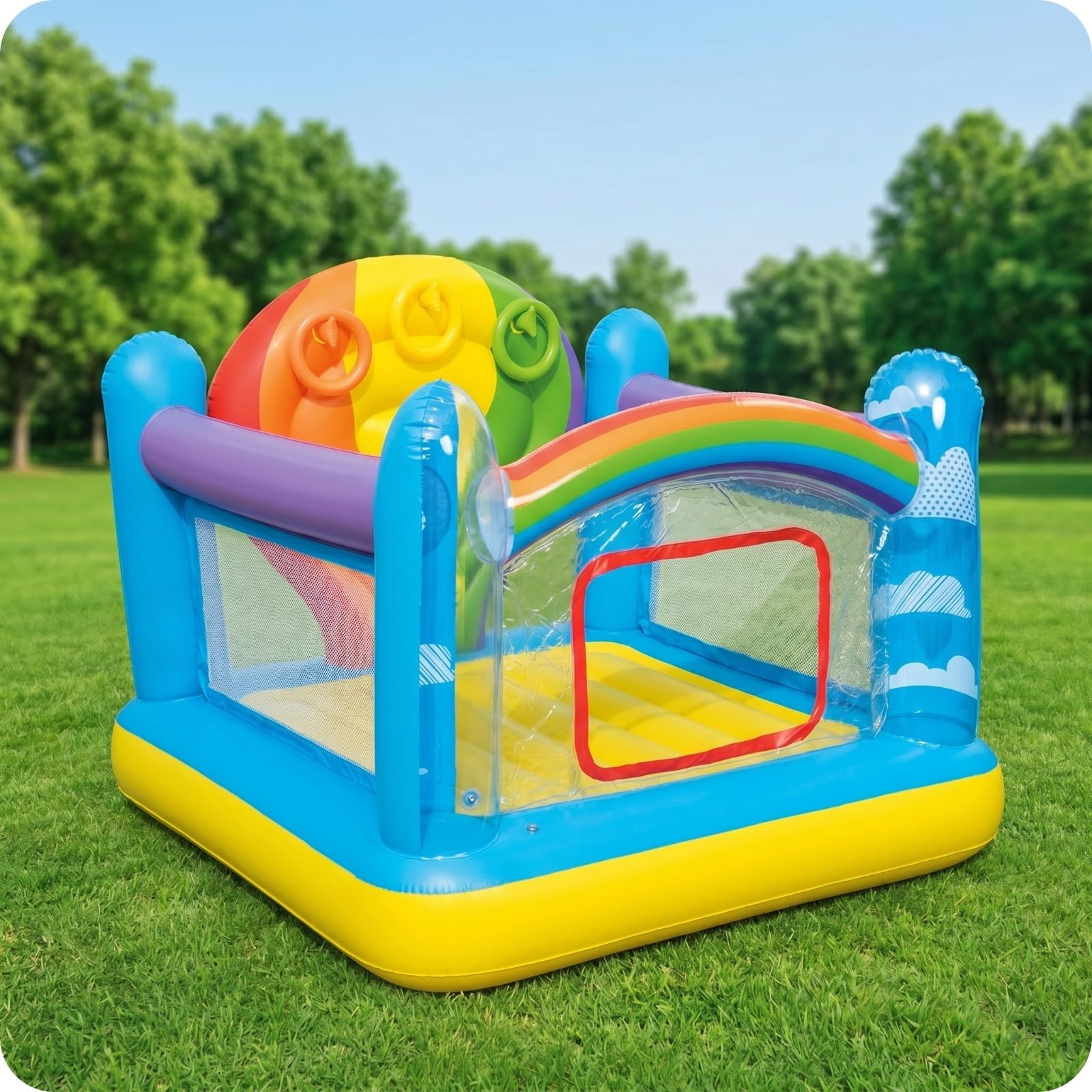 Castello Gonfiabile per Bambini Casa Saltellante Bouncer Zona Gioco Interna Materiale PVC Fondo Ammortizzato Laterali Struttura Compatta Accesso