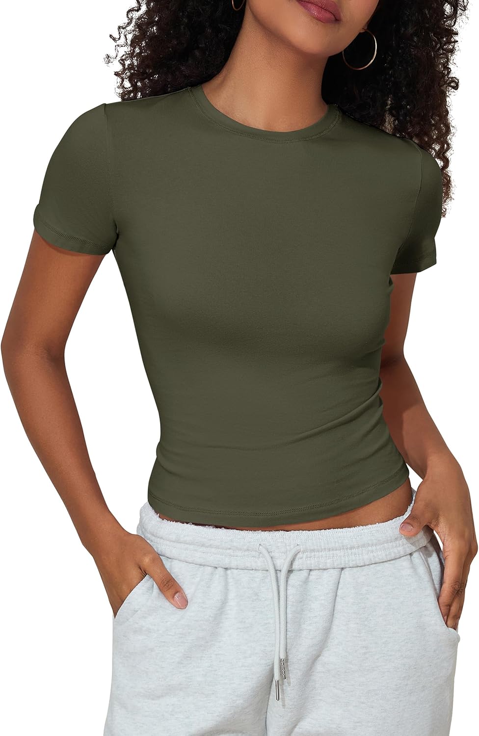 Hilor Women's Casual Basic Cotton T-Shirts Short Sleeve Y2K Going Out Crop Tops Baby Tees Tight Fitted Crew Neck T Shirts - Image 9